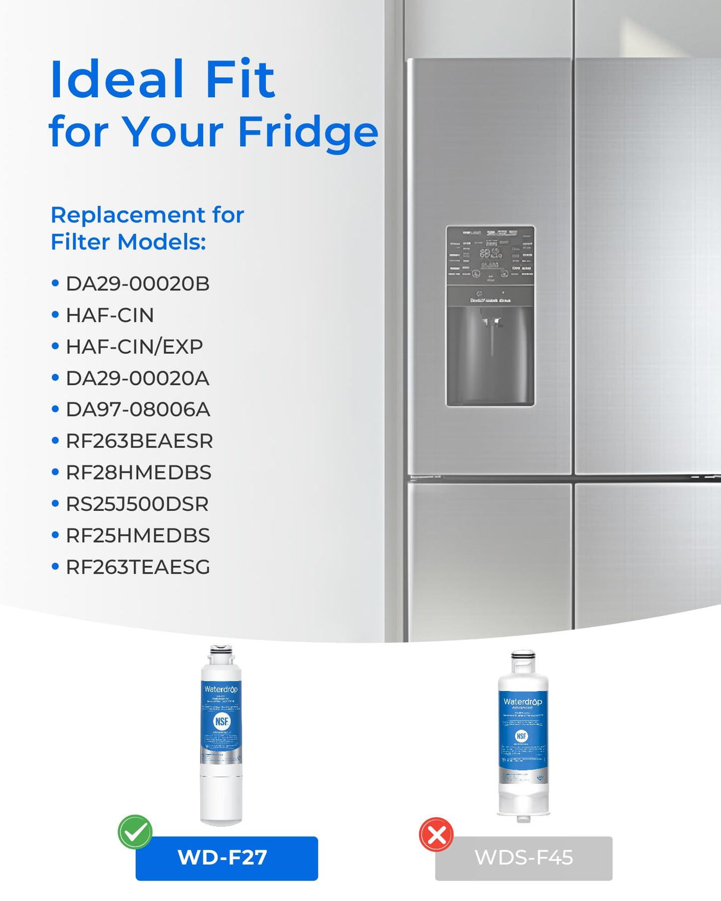 Waterdrop Refrigerator Water Filter, Replacement for Samsung HAF-CIN/EXP, DA29-00020B, DA97-08006A, RF263BEAESR, RF28HMEDBSR, RF263TEAESG, RF4287HARS, 3 Filters