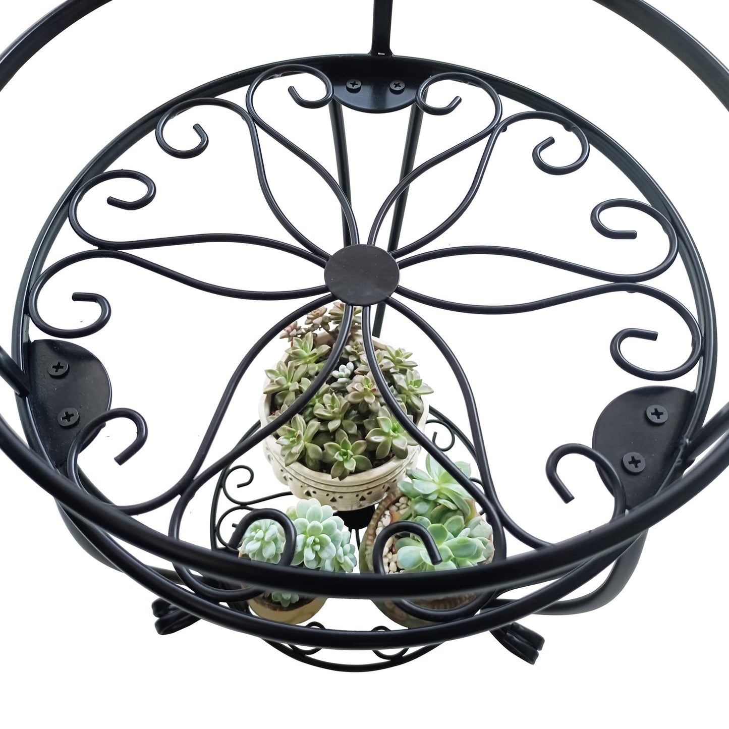 CASIMR 2-Pack Plant Stand, 2 Tier 19.2 inch Tall Metal Potted Holder Rack,Indoor Outdoor Multiple Flower Pot Shelf Rustproof Iron Garden Container for Garden Patio Living Room Corner Balcony, Black