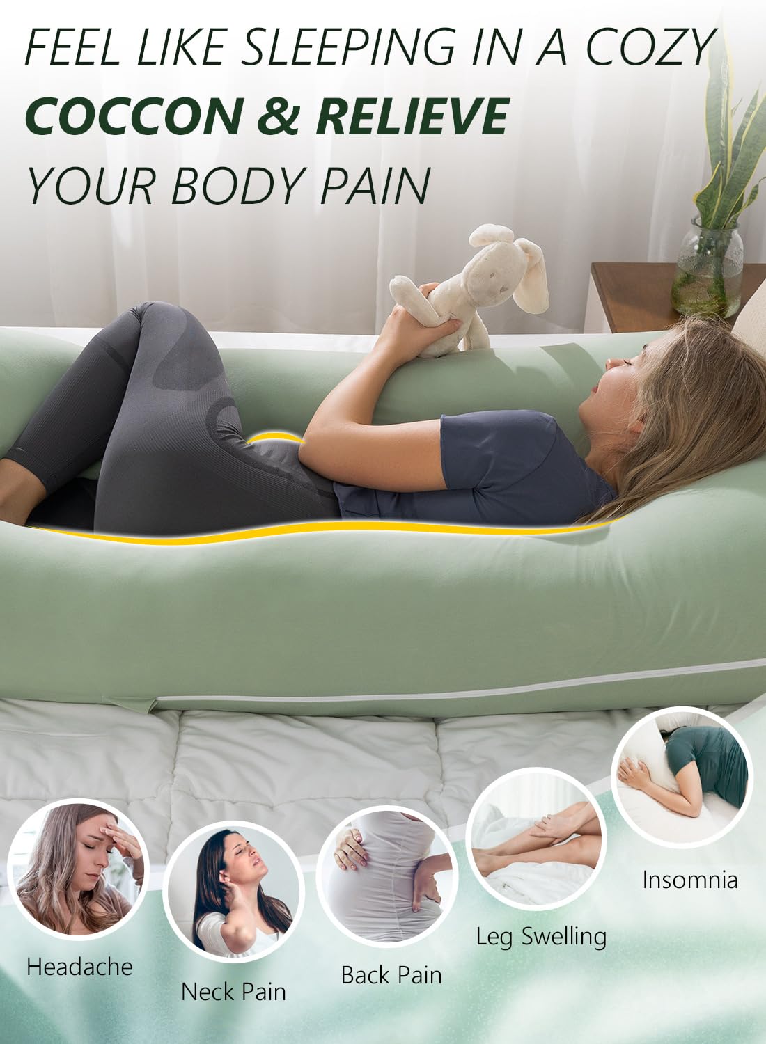 Meiz Cooling Pregnancy Pillows, 55 Inch U Shaped Pregnancy Pillows for Sleeping, Maternity Pillow for Pregnant Women, Rayon Cover from Bamboo, Green