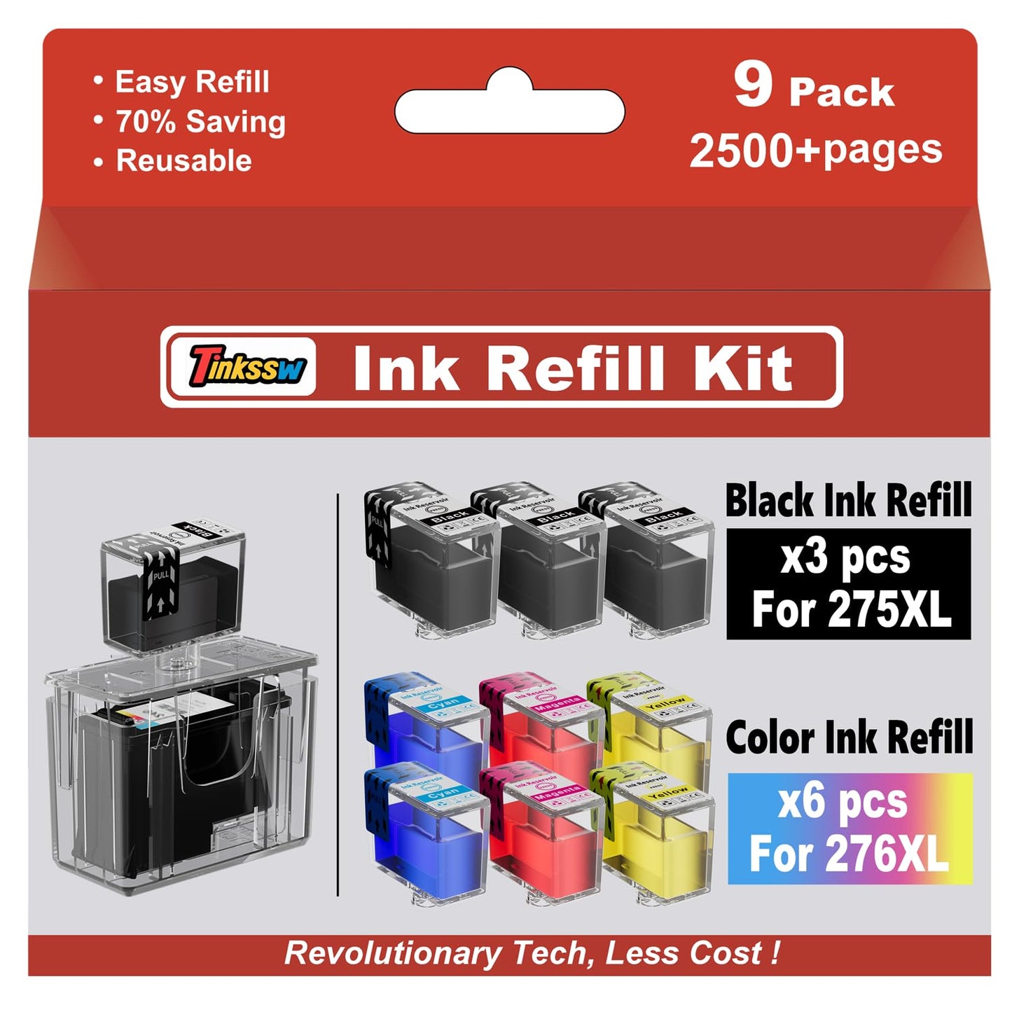 275XL 276XL Ink Refill, Compatible for Canon 275XL 276XL Ink Cartridges with Canon TS3720 TR4720 TR4700 TR4723 TR4722 TS3500 TS3520 TS3522 (9-Pack, Black, Cyan, Magenta, Yellow)