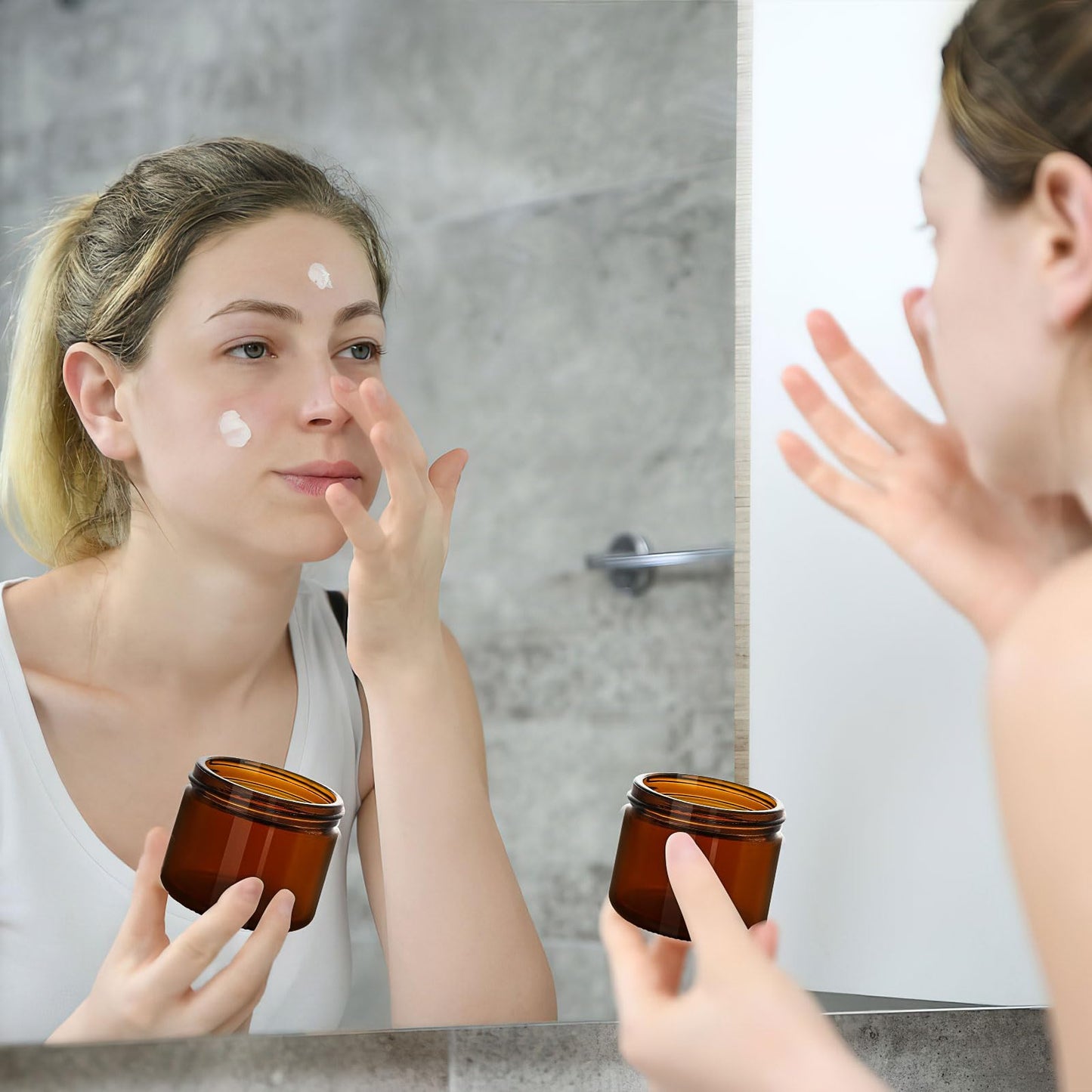 2 oz Amber Glass Jar with Lid, 48 Pcs 60 ml Round Cosmetic Containers with Inner Liners and Black Lids,Refillable Travel Jars for Storing Lip and Body Scrub, Lotion, Bath Salts, Liquid