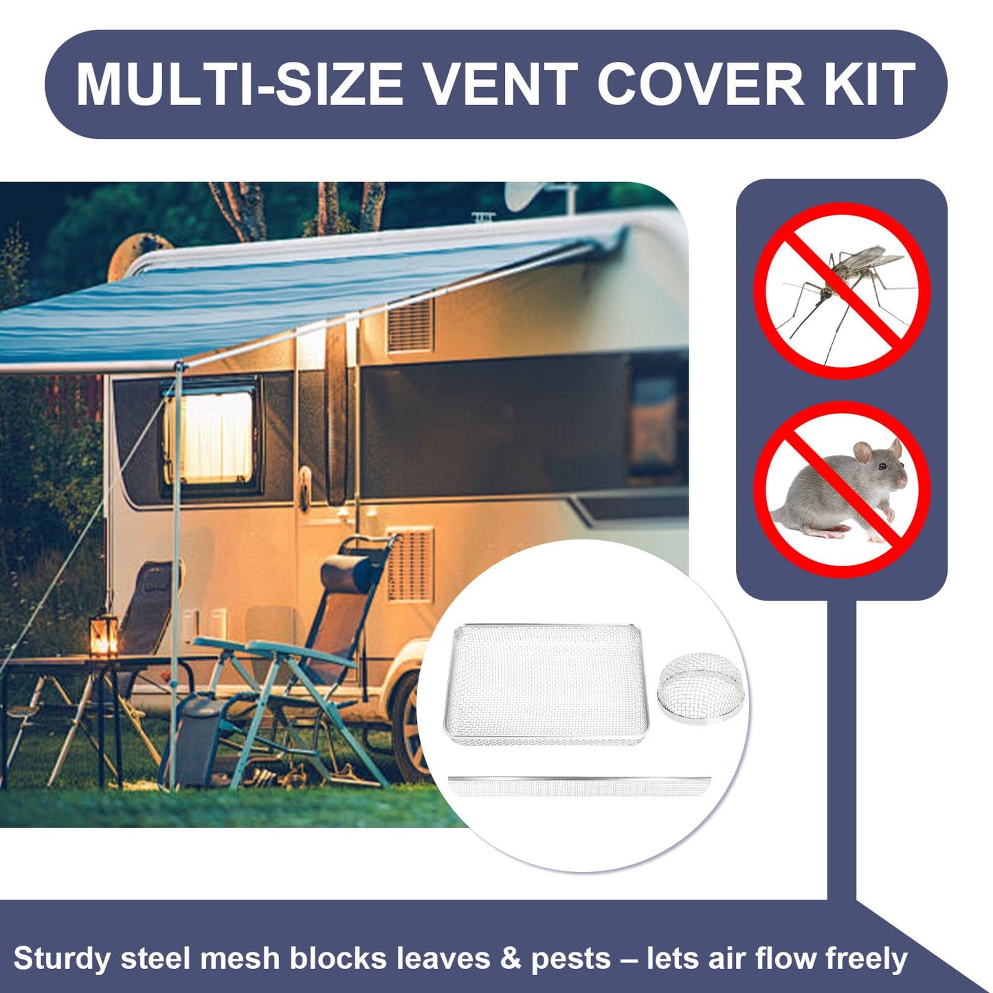 RV Flying Insect Bug Screen for Camper Vents Protects RV Furnaces from Insects Stainless Steel Mesh with Installation Tool 20" x 1-1/2" & 2.8''x1.3'' & 8.5" x 6" x 1.3" RV Water Heater Screens