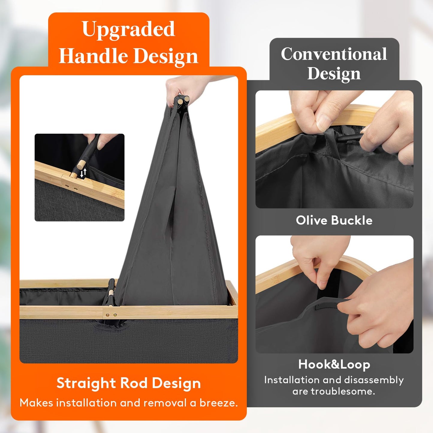 Lifewit 160L Double Laundry Hamper with Lid, Extra Large Bamboo Laundry Basket Dirty Clothes Hamper, 2 Section Laundry Bin Organizer for Laundry Room Bedroom with 2 Removable Liners & Bags, Dark Black