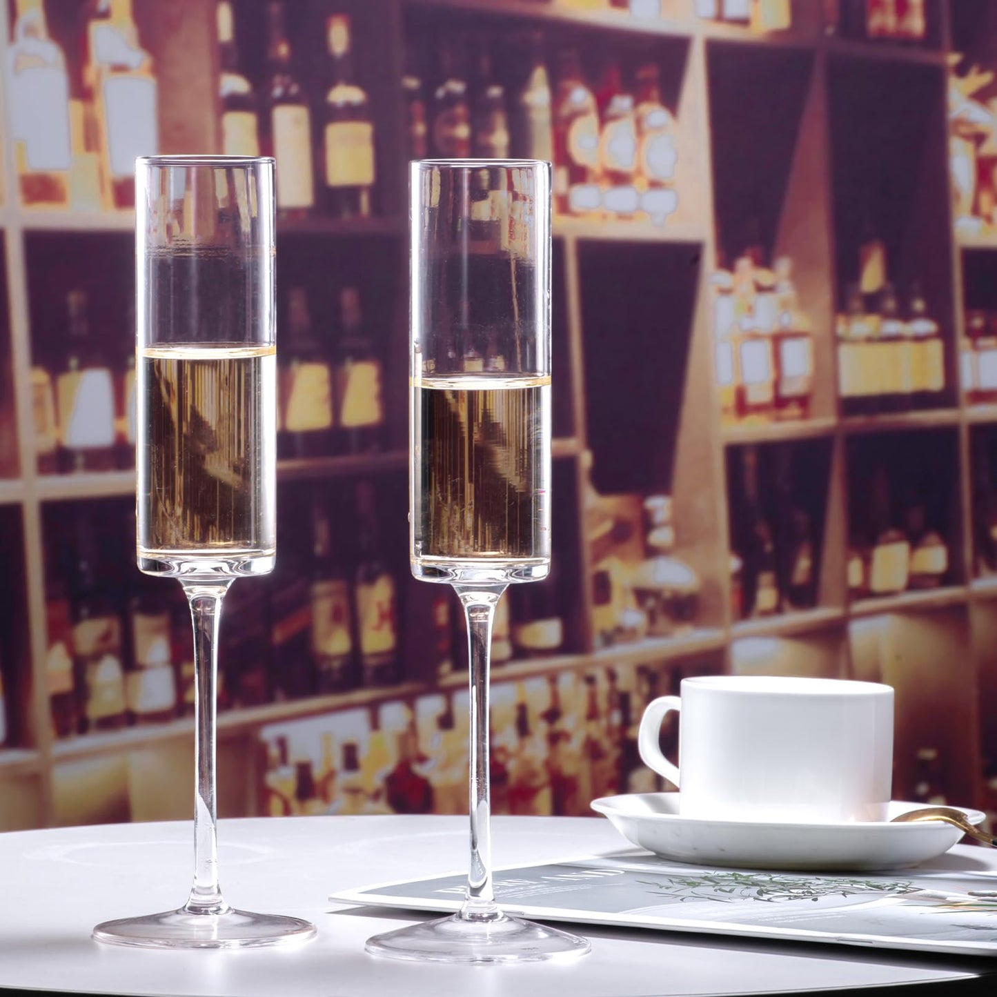 BACLIFE Crystal Champagne Flutes Set of 6 - Hand Blown Champagne Glasses with Long Stem - Elegant Sparkling Wine Stemware - Unique Gift for Birthday,Wedding, Mother’s Day - 6.5 oz, Clear