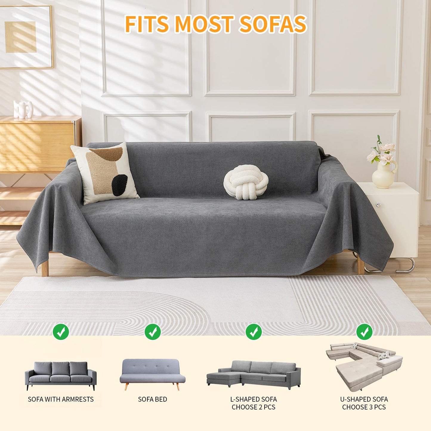 Deep Dream Cat-Scratch Resistant Couch Cover, Waterproof Sofa Cover for 3 Cushion Couch Washable, Pet Friendly Couch Protectors Anti Slip Love Seat Slipcovers for Dogs Pets,71" x 118",Dark Grey