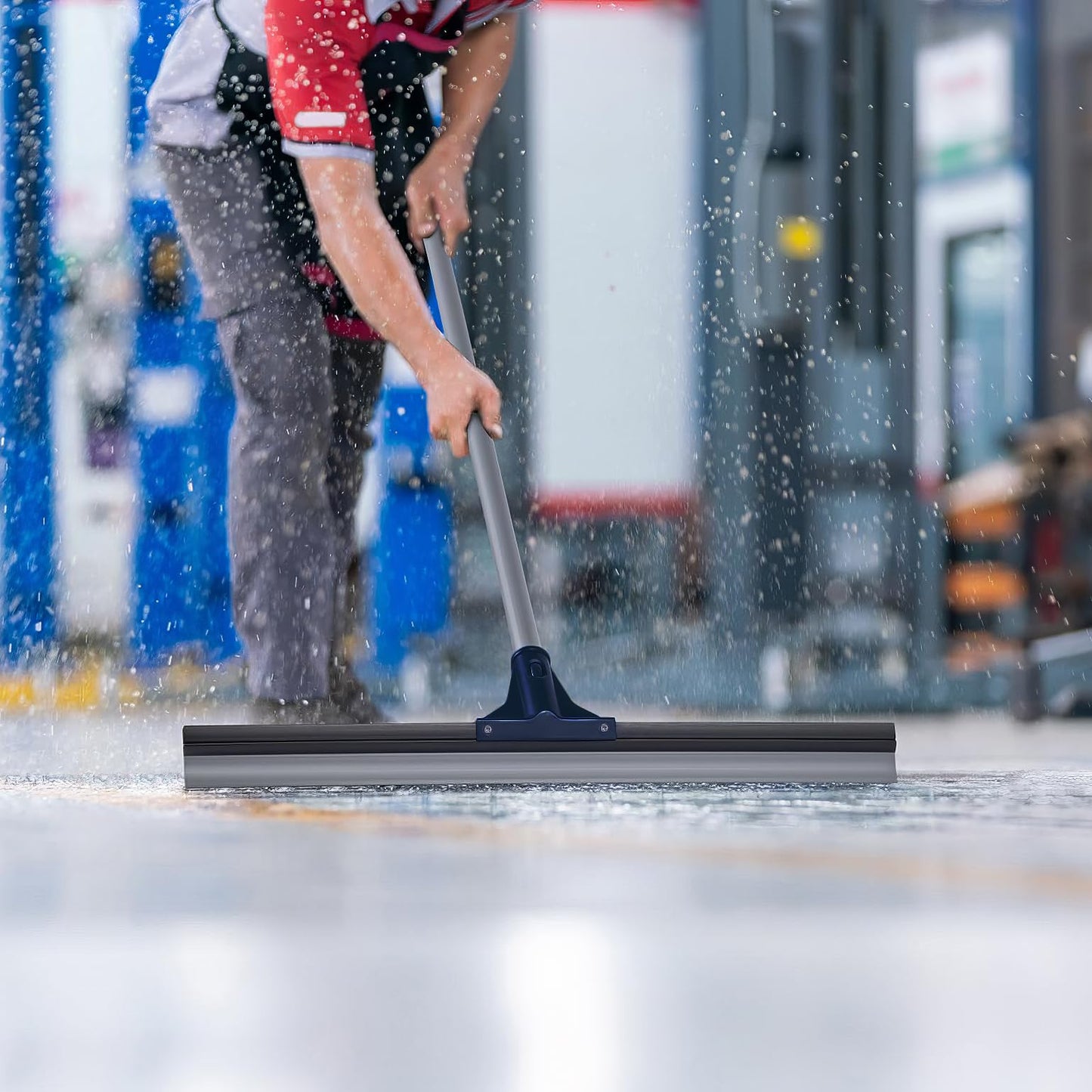 DSV Standard Professional Floor Scrubber Squeegee | 76 cm (30”) Solid Natural Silicone Rubber Blade - 131 cm (51”) Long Steel Pole -Best for Washing & Drying Shower Glass/Garage/Windshield/Window