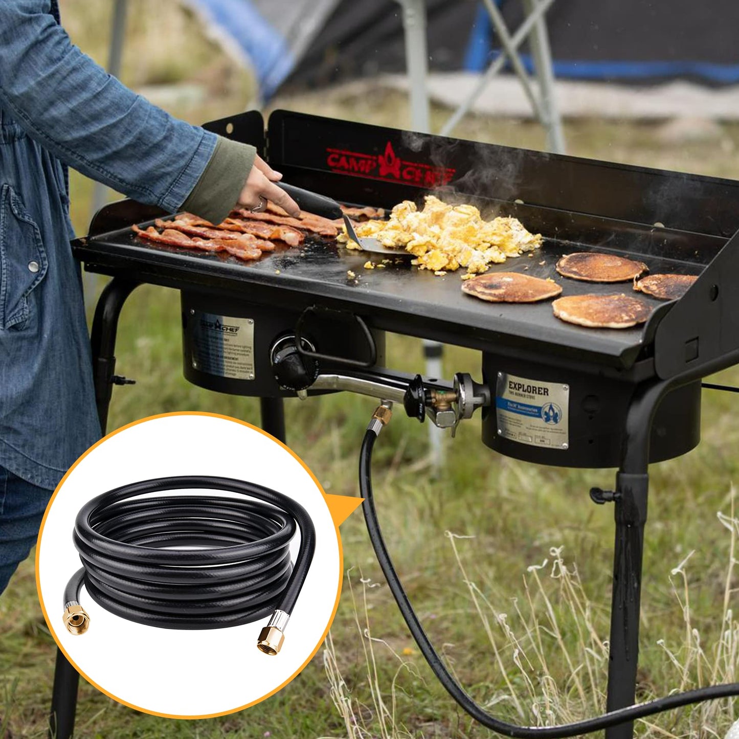 Onlyflame 20FT Propane Hose Extension With 3/8" Female Flare on Both Ends - Flexible Gas Line for RV, BBQ Grill, Tank, Heater and More