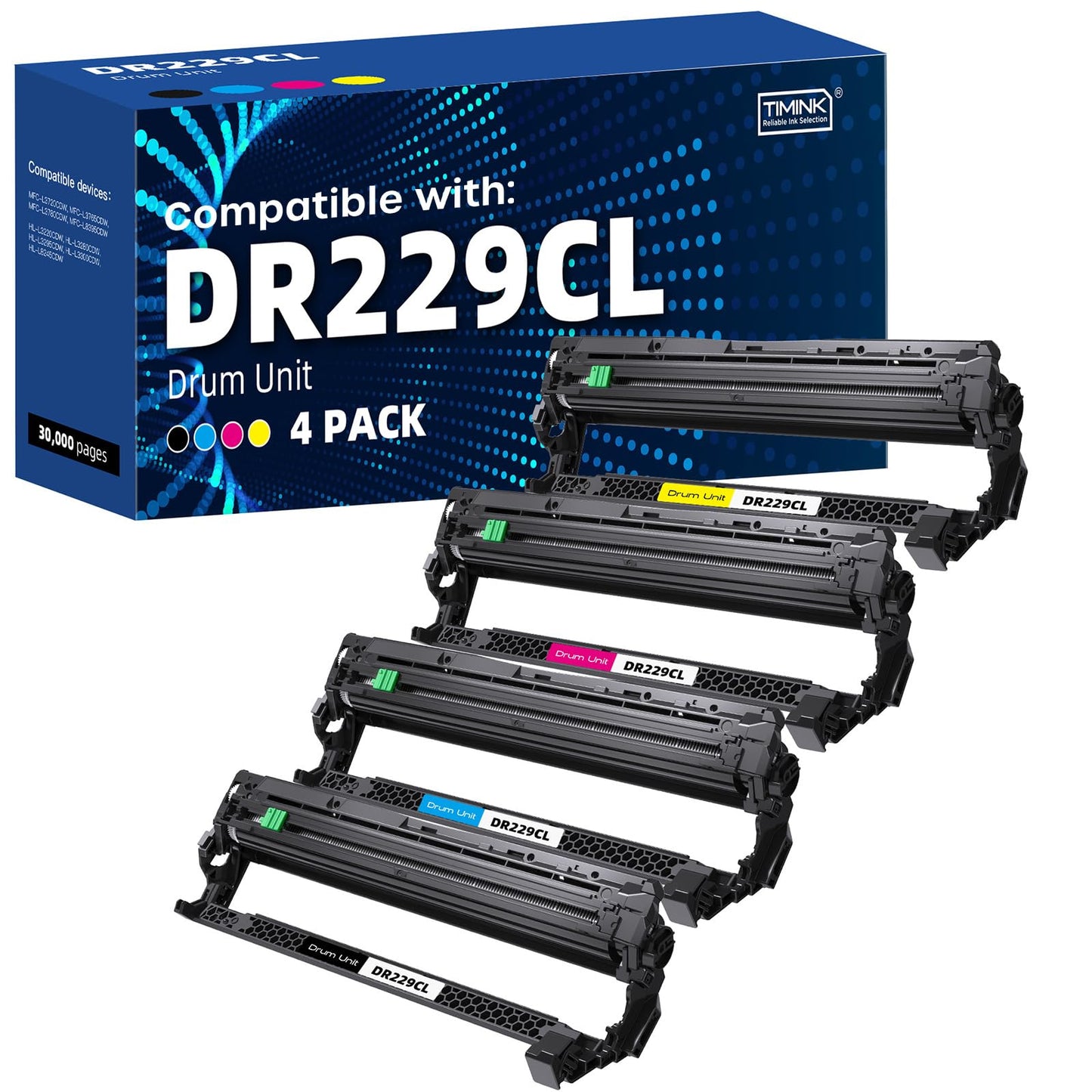 Compatible DR229CL Drum Unit, Works with TN229XL TN229 Toner Cartridge Replacement for Brother HL-L3220CDW HL-L3280CDW MFC-L3720CDW MFC-L3780CDW MFC-L3765CDW MFC-L8395CDW HL-L3295CDW Printer (4 Pack)