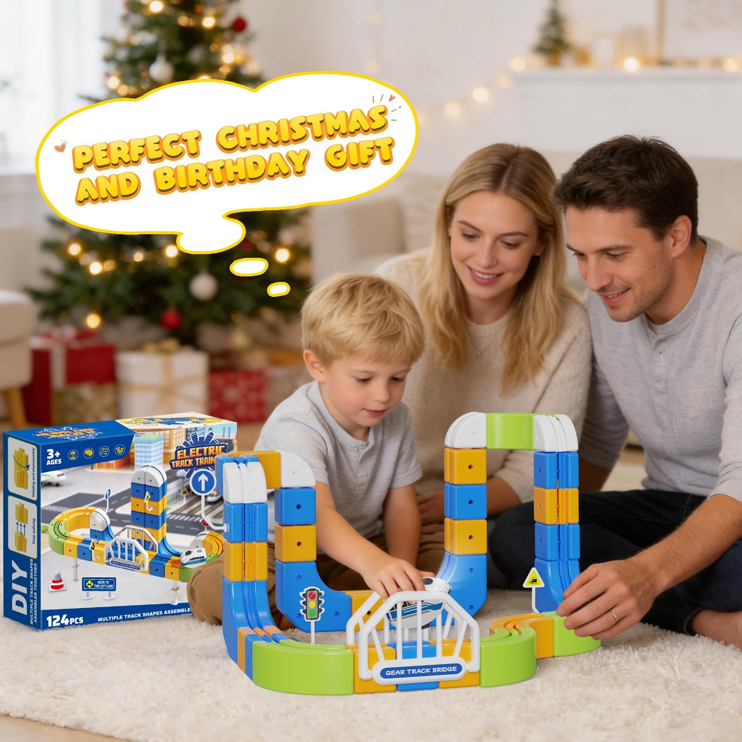 Fortand Electric Train Set for Kids 3-8, 124PCS (36 Track +1 Car) 3D Flexible Track STEM Building Railroad Toy DIY Train Track Anti-Gravity Creative Toy for Boys Girls Ages 3 4 5 6 7 8+ Birthday Gifts