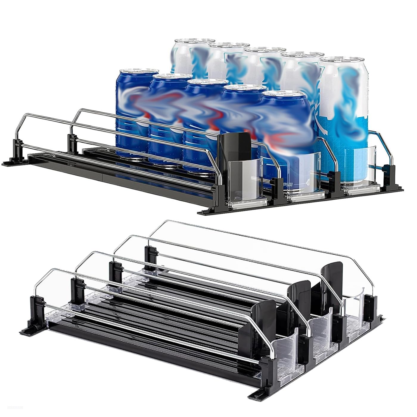 Drink Organizer for Fridge,Cabinets & Pantry Large Capacity Self-Pushing Drink ，Width Adjustable Soda Can Organizer for Refrigerator-with Smooth and Fast Pusher Glide（3 Rows)