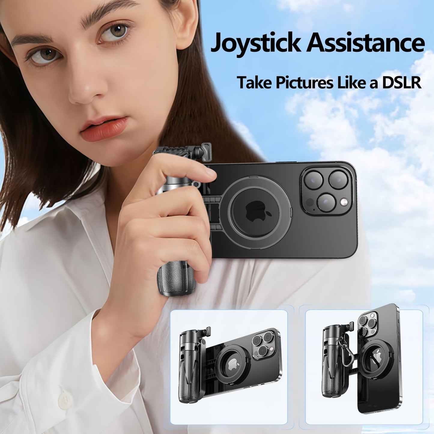 yAyusi Magnetic Mini Phone Selfie Stick，Small Portable Travel Tripod Stand for iPhone, Magnetic Chuck ＆ Clip 2 in 1, with Detachable Remote & 2 Fill Light for Photograph/Live Streaming/Video Recording