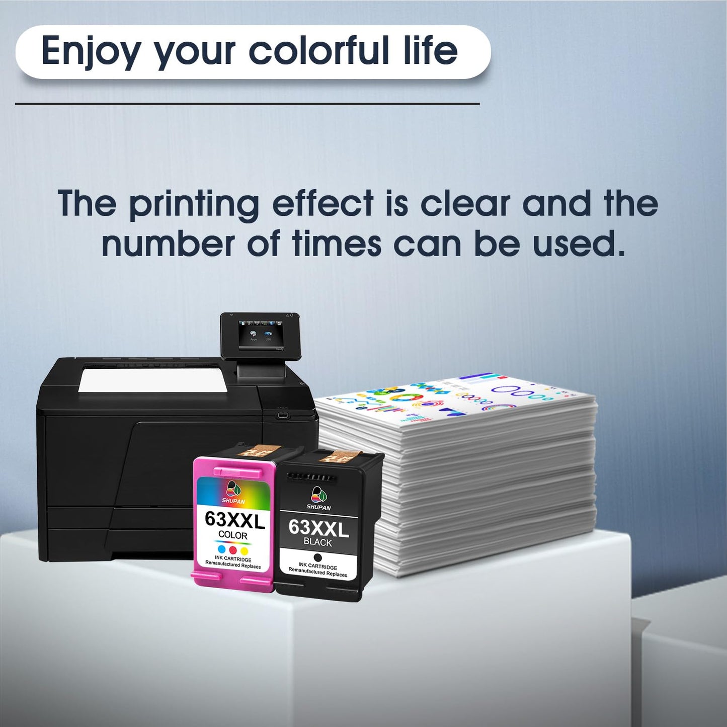 XXL 63 Ink Cartridge Combo Pack Remanufactured for HP 63XXL 63XL Ink Work for Officejet 3830 4650 5255 5258 5200 4652 4655 Envy 4520 4512 DeskJet 2130 2132 Printer (1 Black，1 Tri-Color)