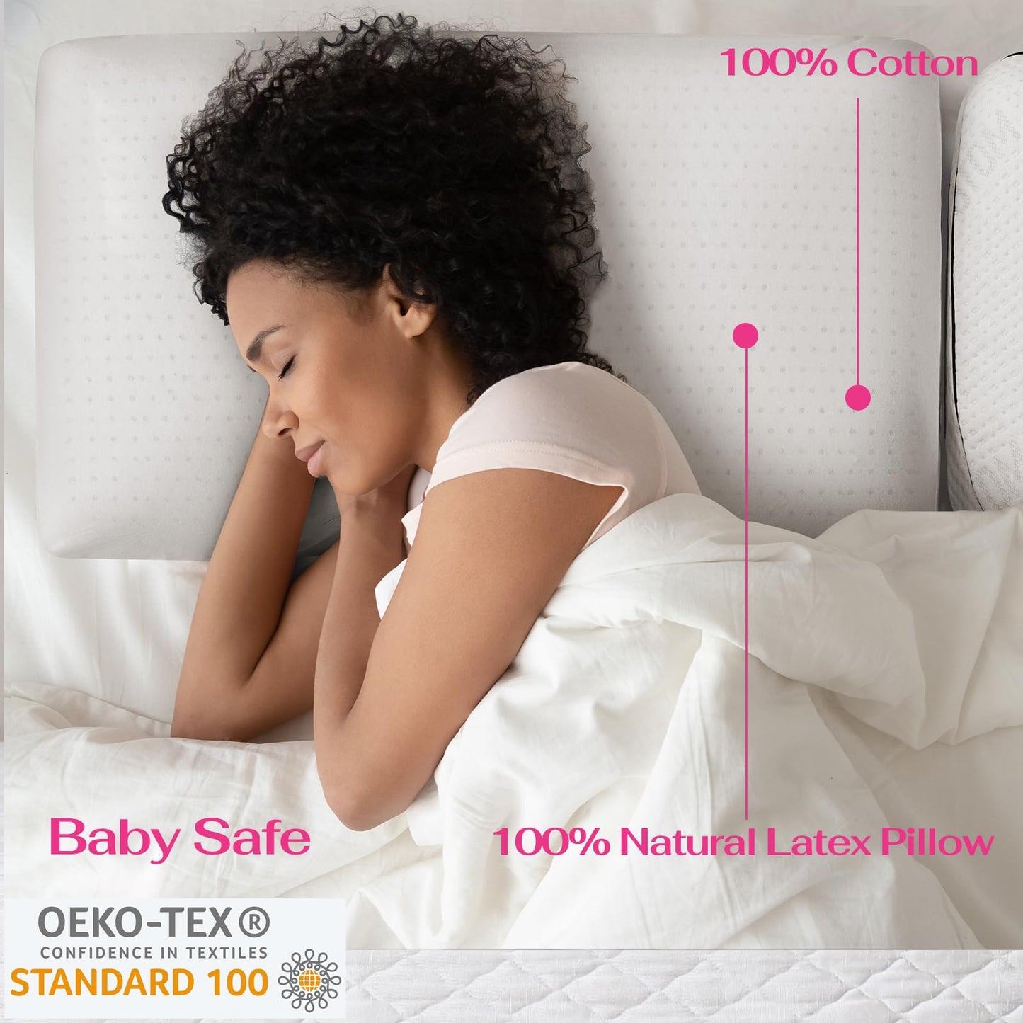 TCUNKSA 100% Talalay Latex Pillow Bed Pillow for Sleeping, Extra Soft Natural Latex Sleeping Pillow for Back, Stomach or Side Sleepers, Removable Breathable Cotton Cover (Queen (Extra Soft))