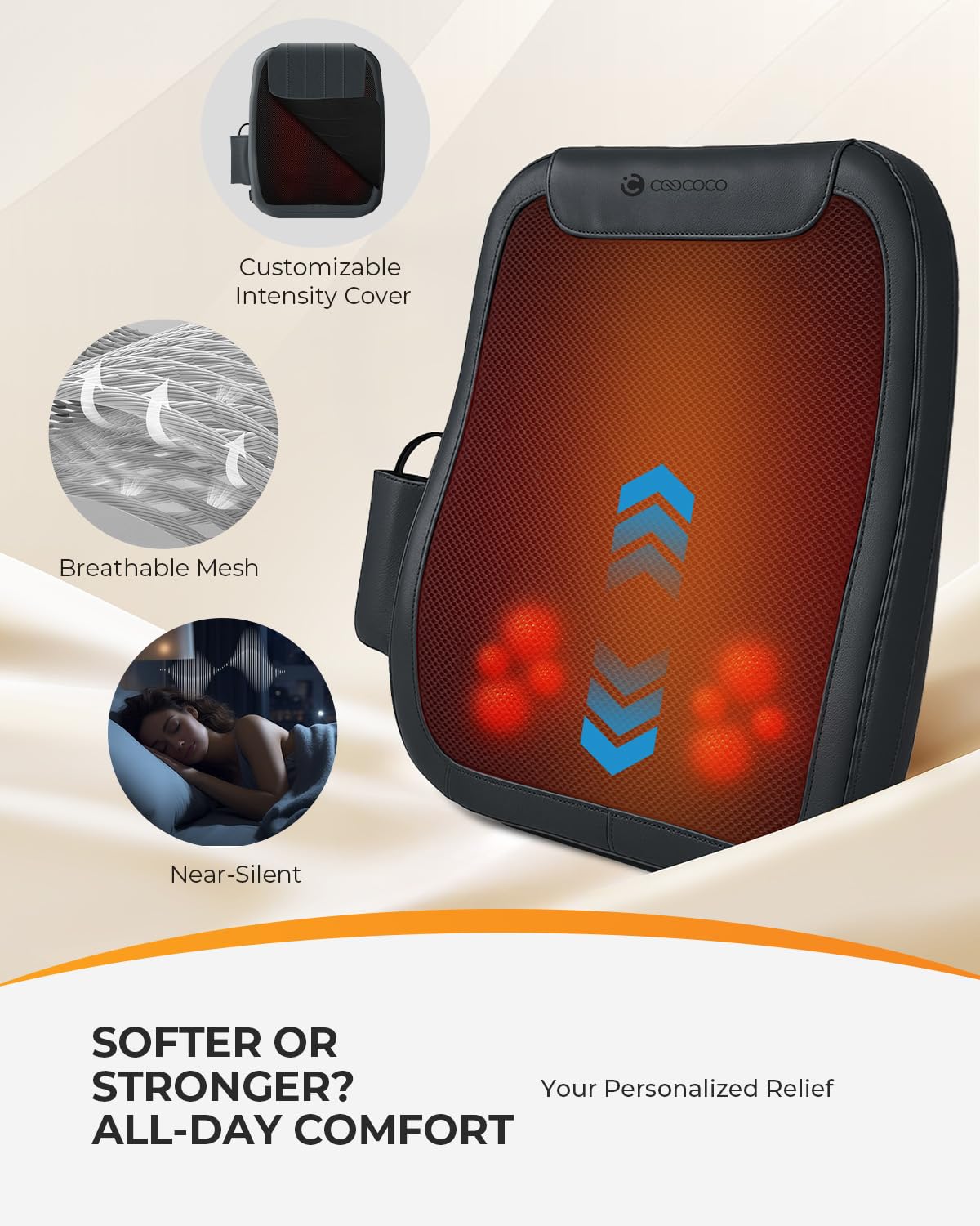 CooCoCo Back Massager for Back Pain Deep Tissue, Shiatsu Massager with Heat, 3D Kneading Massage for Lower Back for Chair, Gifts for Mom, Dad, Women