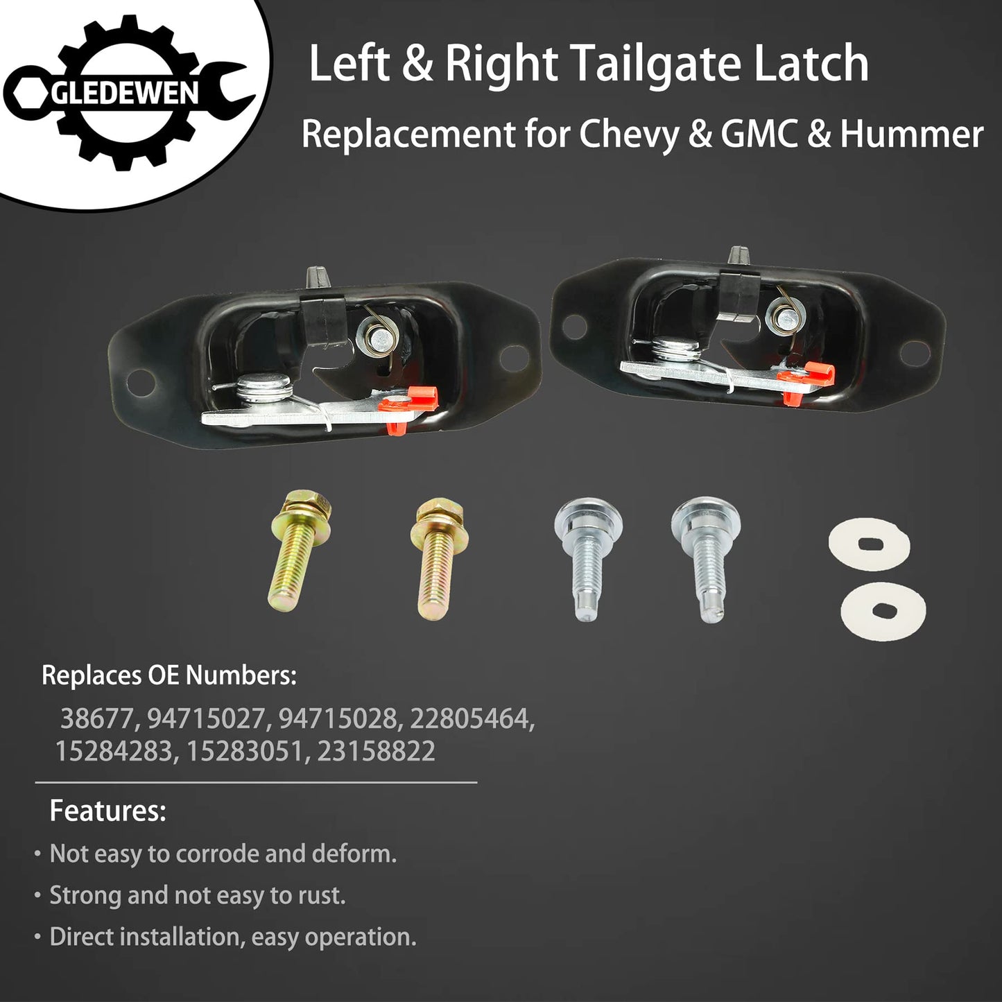 Tailgate Latch Kit, Compatible with 2007-2018 Chevy Silverado & GMC Sierra 1500 2500 3500 HD, Rear Left Driver & Right Passenger Liftgate Key Latch, with Tail Gate Striker Bolts