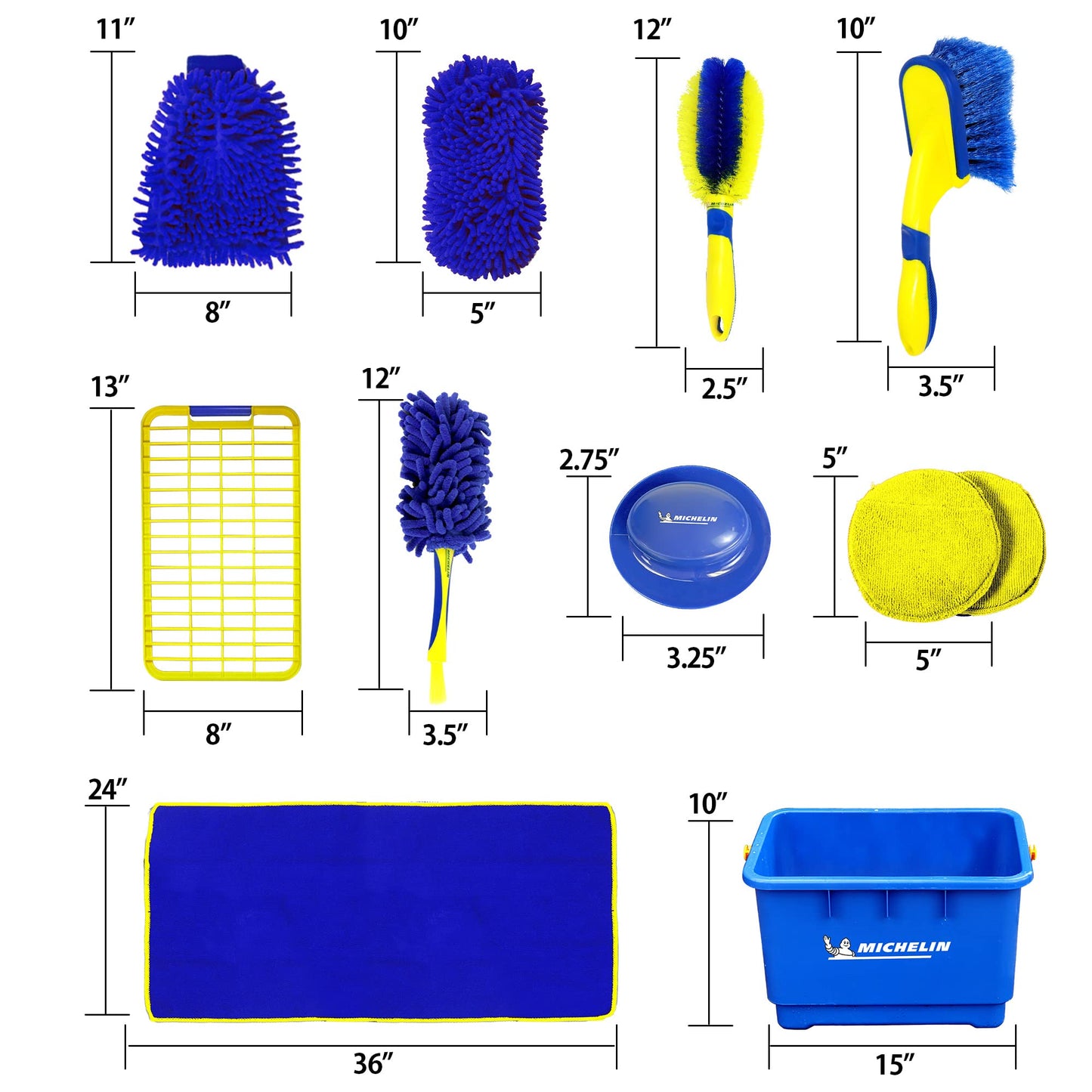 Koolatron Michelin Ultimate 11-Piece Car Wash Kit, 4.5 Gallon Bucket, Wheel Brushes, Microfibre Duster and Detailing Brush and Scrub Sponge, Applicator Pad Kit, Drying Towel, for Car, SUV, Truck