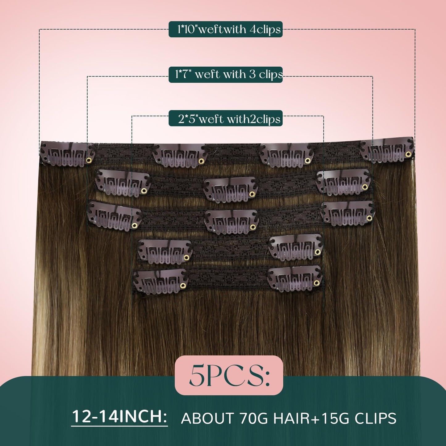 Easyouth Clip in Hair Extensions Human Hair Balayage Human Hair Clip in Extensions Brown Ombre Blonde Hair Extensions Clip in Real Human Hair 20 Inch Hair-Extensions for Women Clip-in 80g 5pcs