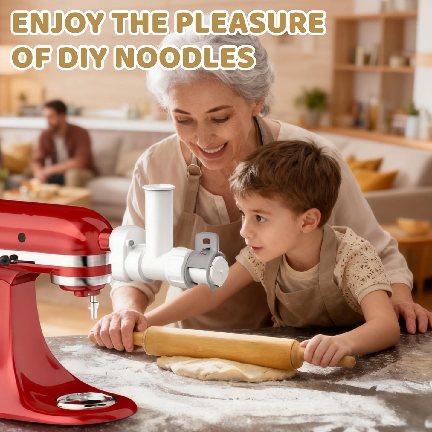 8 in 1 Pasta Maker Attachment for Kitchenaid Stand Mixer,Gourmet Pasta Press Attachment with 6 Interchangeable Plates&1 Scraper&1 Brush,Spaghetti Fusilli Bucatini Rigatoni Small/Large Macaroni