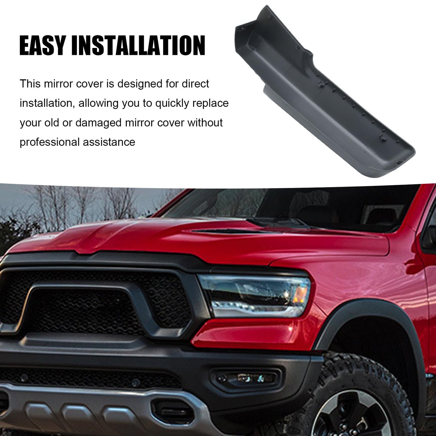 VIKKSAER 68263392AA Passenger Right Side Trailer Tow Mirror Cover Cap, Replacement for Dodge RAM 2014-2019, 1500 2500 3500