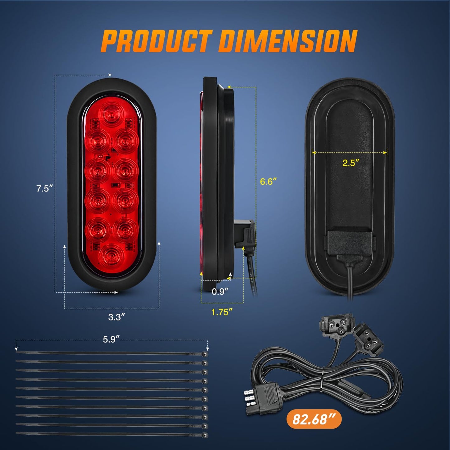 Nilight Hitch Cargo Carrier Light Kit 2PCS 6Inch Red Oval LED with Flush Mount Grommets Wire Harness Waterproof Stop Turn Signals Tail Lights for Luggage Bike Rack