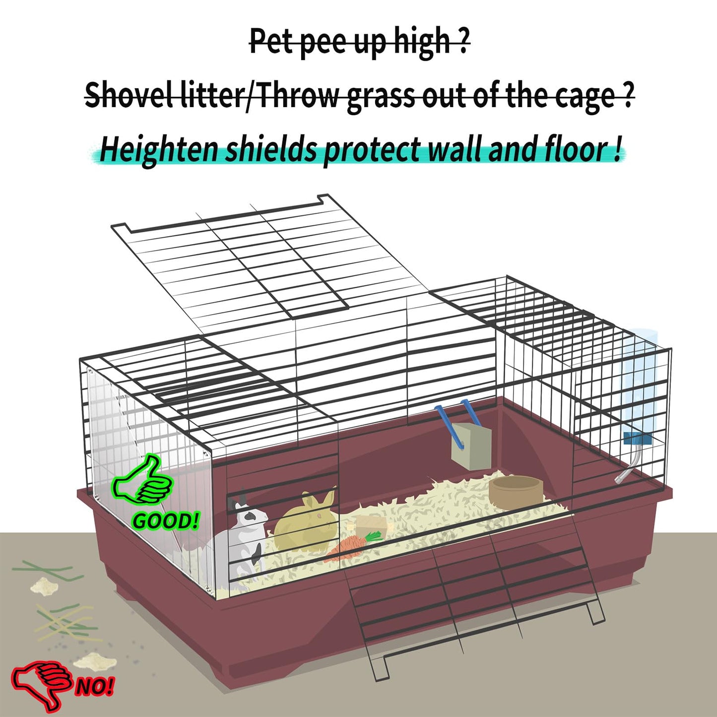 Oncpcare 24 Pack Pet Plastic Cage Liner Protection Rabbit Urine Guard Clear Edge Liner Guinea Pig Side Lining Small Animal Cage Accessories - Keep Litter in The Pen, 10'' x 8.2''
