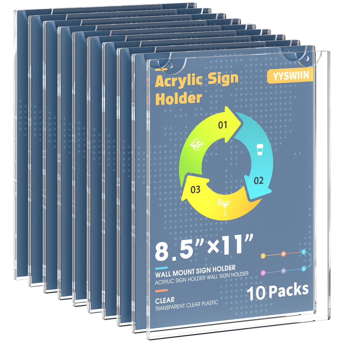 YYSWIIN 8.5 x 11 Acrylic Sign Holder 10 Packs Poster Frame Wall Mounted with 3M Tape and Mounting Screws