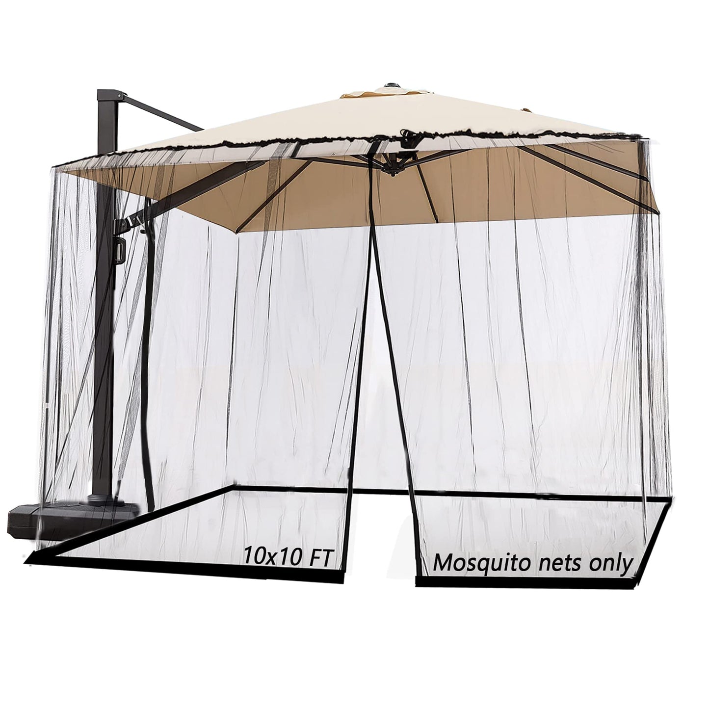 SOOSPE-MZ 10ft Patio Mosquito Netting Patio Umbrella Cover Mosquito Netting Screen,Windproof Anti-Mosquito with Zipper Portable Foldable Umbrella Mosquito Net（10'*10'*7.5'） (Black)