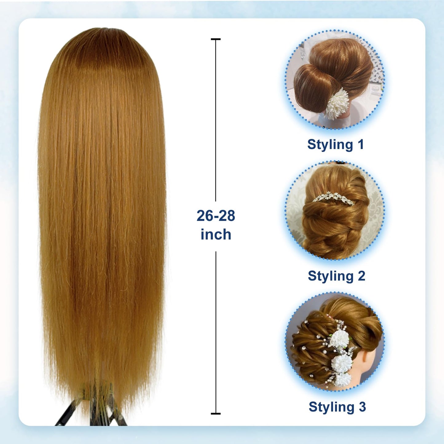 Firstwon Mannequin Head Human Hair- Cosmetology Manikin Doll Head with 80% Real Hair for Hairdresser Practice Styling Braiding & Free Clamp Holder (Color #27）