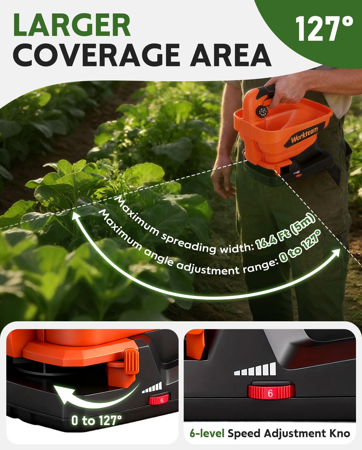 WorkNeon Electric Grass Seed Spreader, 8V Seed Spreader, Handheld Seed Spreader for Lawn, Portable Granule Spreader for Seed, Feed, Weed