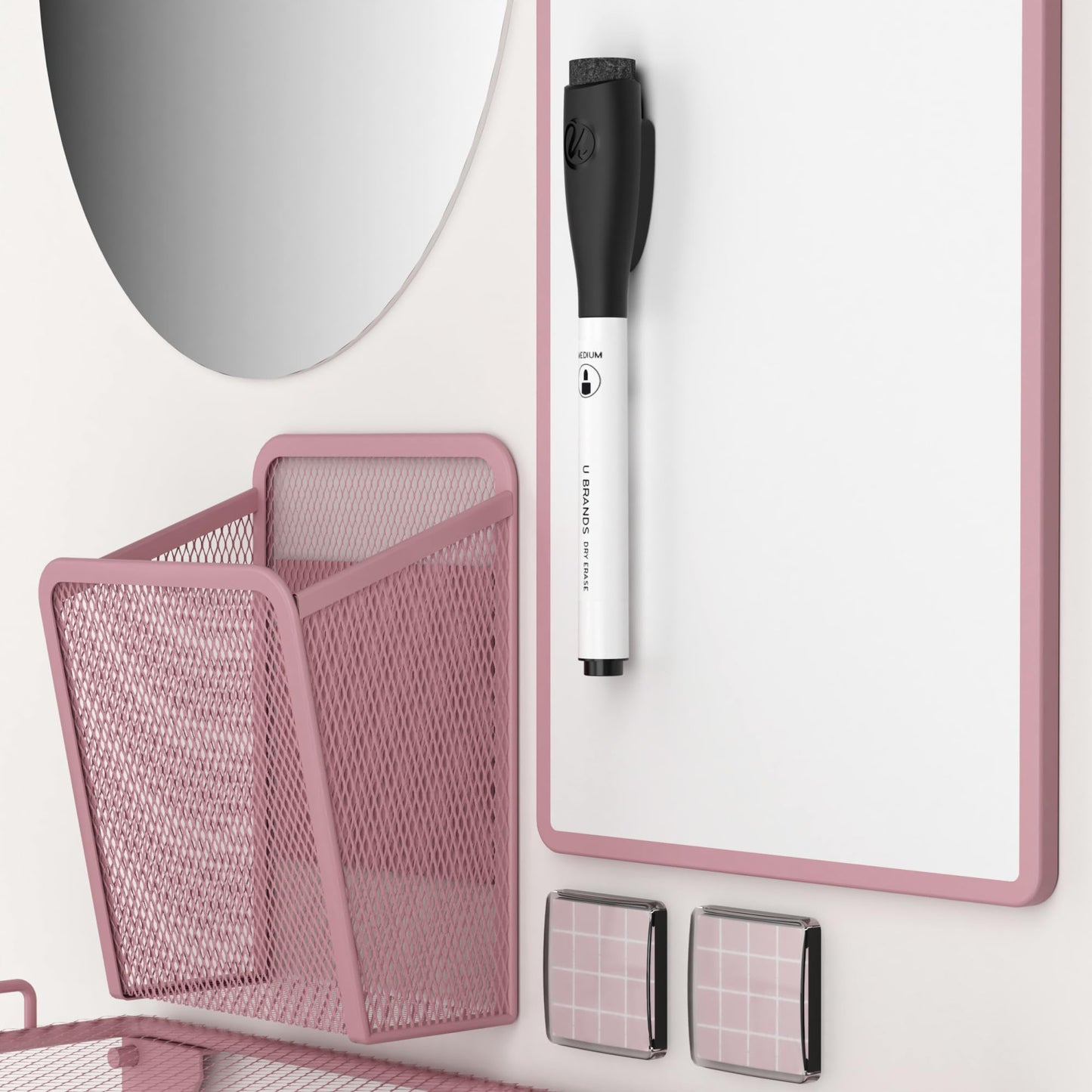 U Brands Locker Organizer and Decorating Kit, Back to School Essentials, Blush, 11-Piece, Includes Mirror, Shelf, Magnets, and Other Accessories