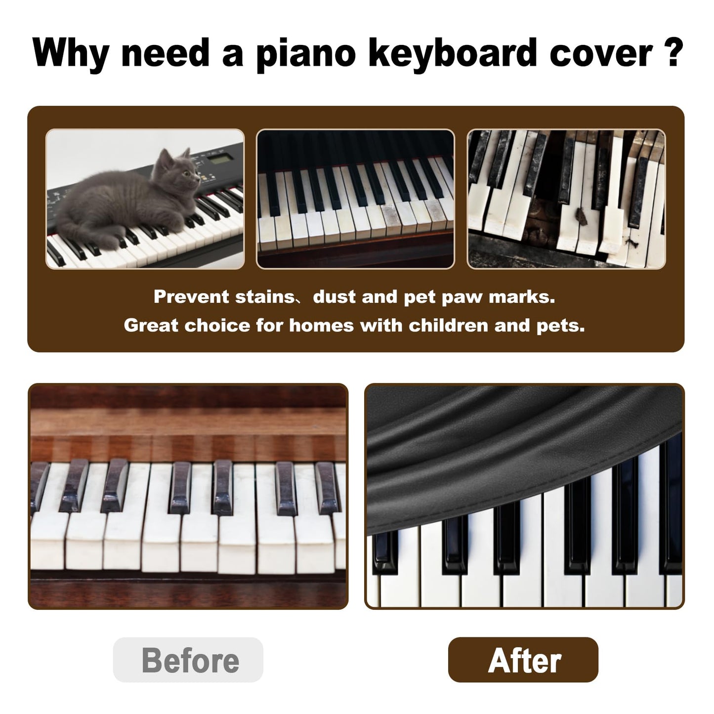Explore Land 88 Keys Digital Piano Dust Cover with Music Stand Opening and Pockets - Waterproof Leatherette Electronic Keyboard Cover Fits for Most Piano