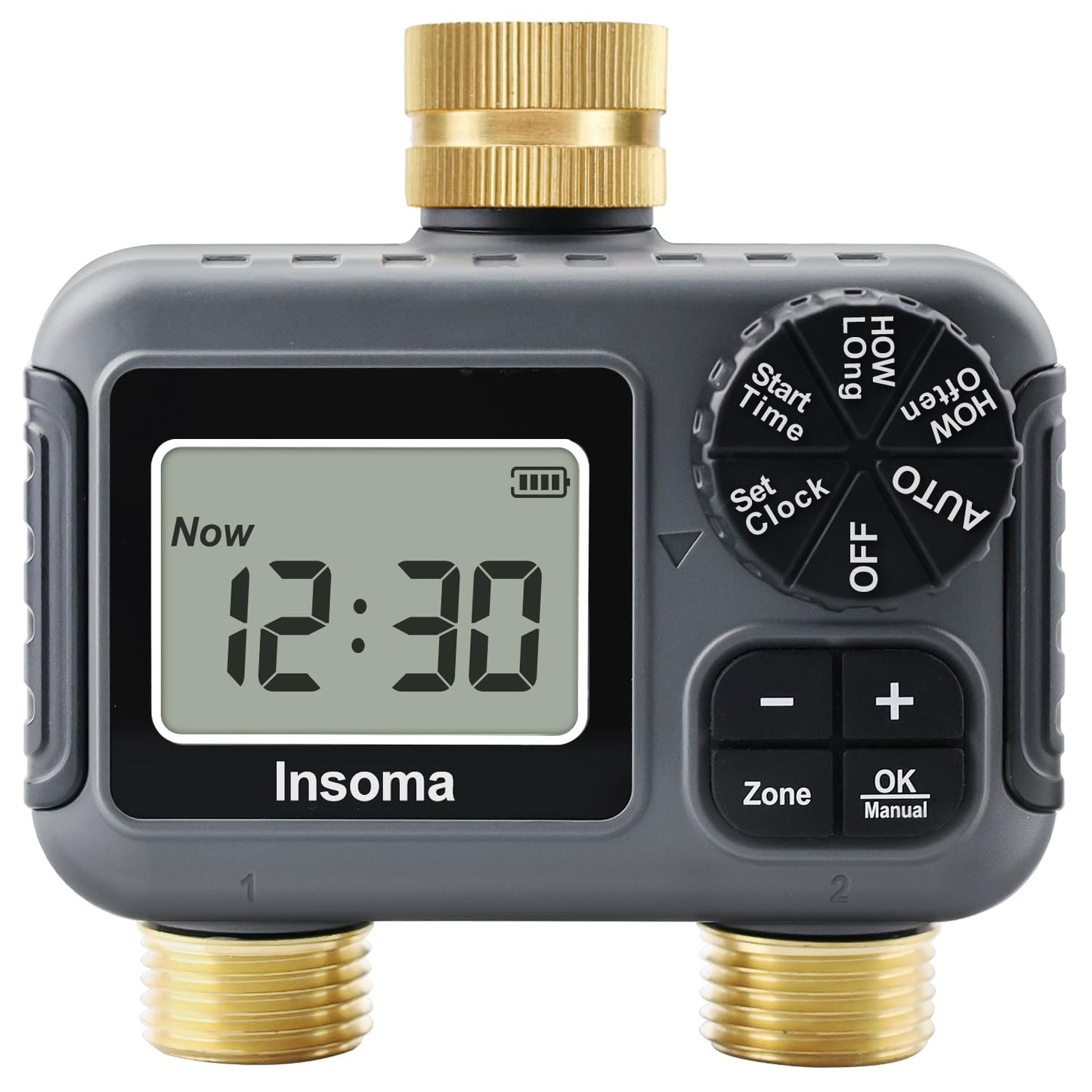 2 Zone Water Timer with Brass Swivel |Programmable Hose & Sprinkler Irrigation Timer w/Rain Delay & Auto/Manual Modes for Lawn, Garden, Drip Systems | IPX5 Waterproof & Easy Setup