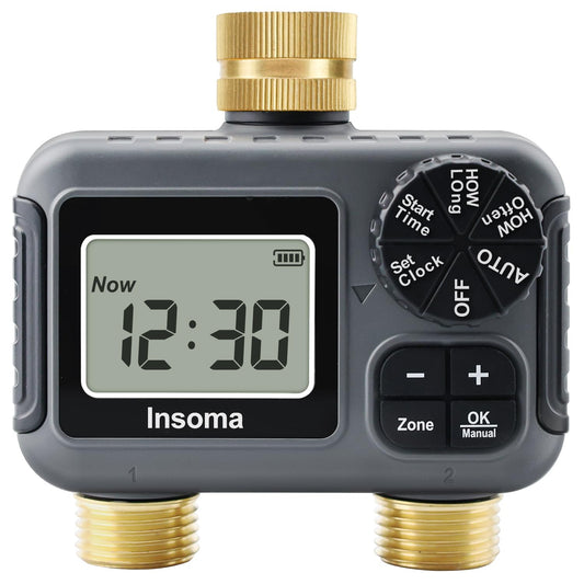 2 Zone Water Timer with Brass Swivel |Programmable Hose & Sprinkler Irrigation Timer w/Rain Delay & Auto/Manual Modes for Lawn, Garden, Drip Systems | IPX5 Waterproof & Easy Setup
