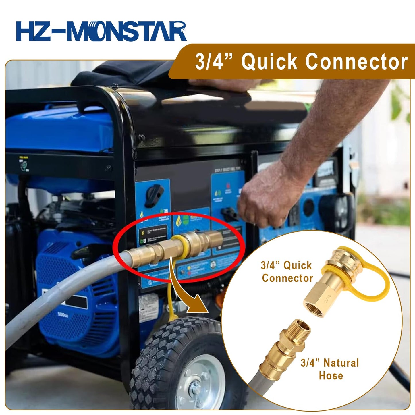 HZ-MONSTAR 3/4“ Female and Male Gas Quick Connect Plug Fittings, Solid Brass Dual Fuel Generator Natural Propane Hose Quick Connect Disconnect Fittings for Pipe Natural Gas Propane Supply 4Pcs