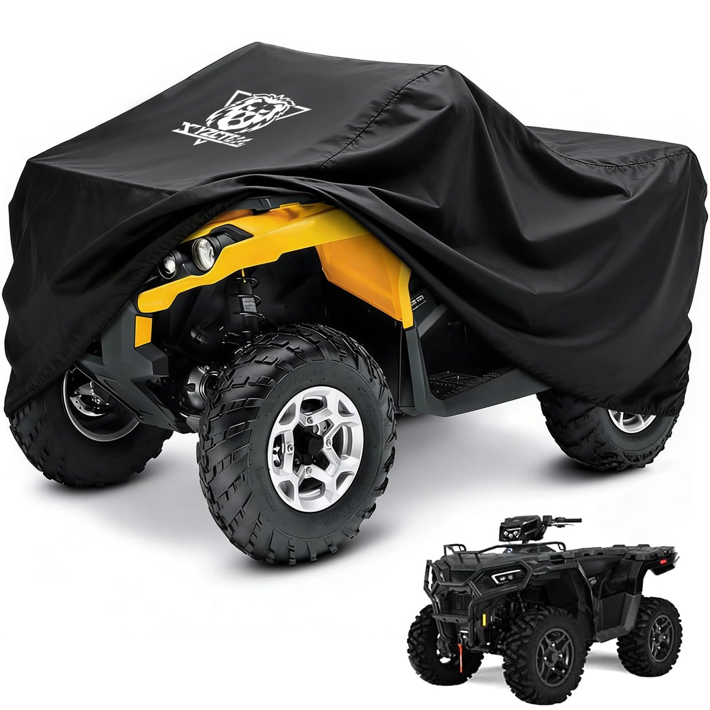 XYZCTEM Waterproof ATV Cover, Heavy Duty Black Protects 4 Wheeler from Snow Rain or Sun (Black, 82 inch)