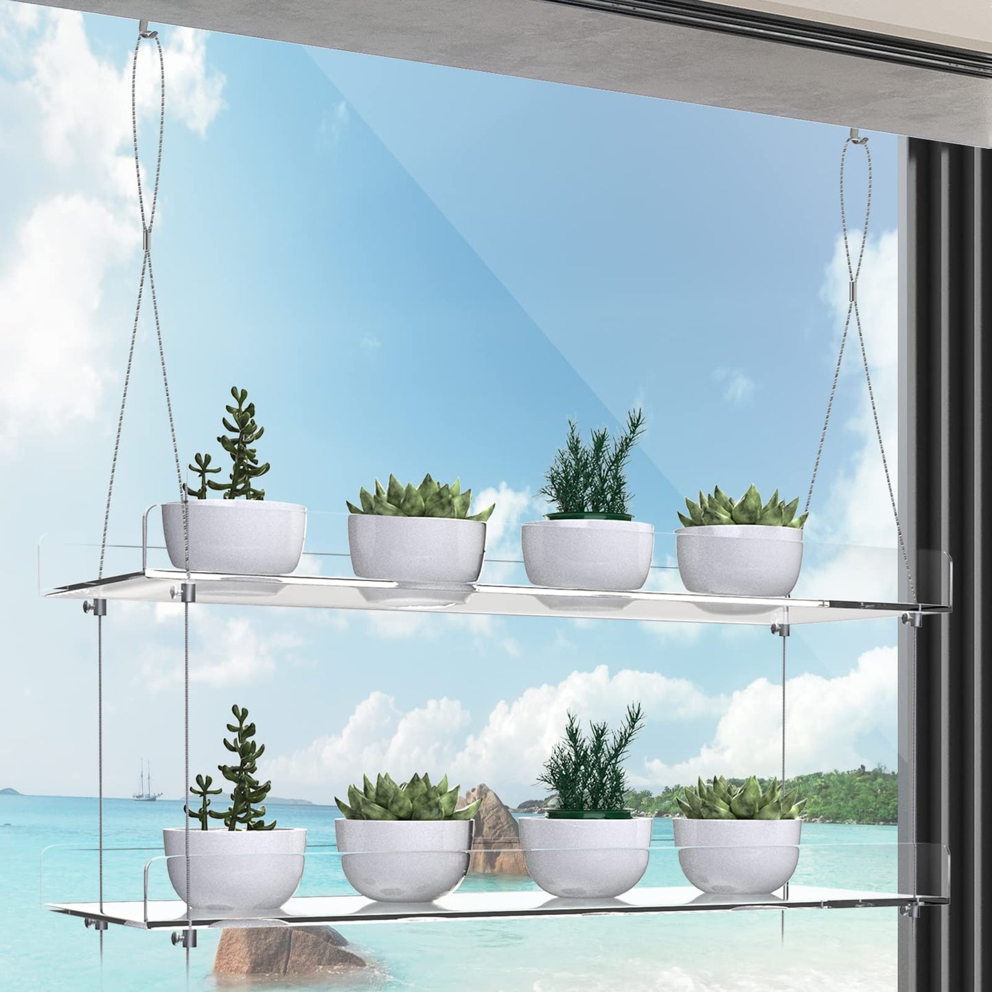 Clear Hanging Window Plant Shelves,Indoor Windows Wall Hanging Plant Stand Flower Display,Flower Pot Organizer Storage for Window Grow Herbs,Microgreens,Succulents,Flower