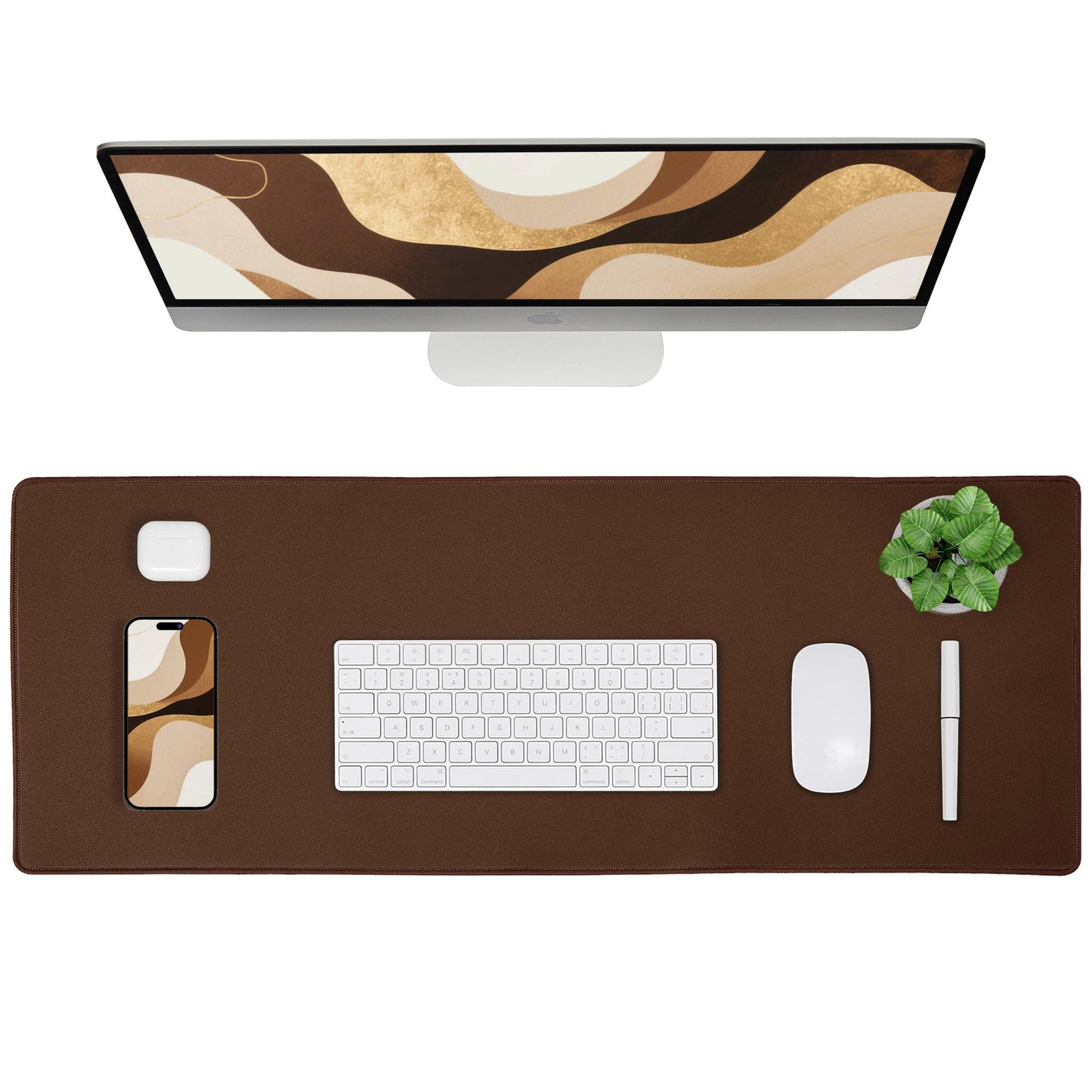 ALOANES Waterproof Large Gaming Mouse Pad with Durable Stitched Edges Non-Slip Rubber Base, Mouse Mat Desk Pad for Home Office Gaming, 40cm x90cm x0.3cm, Brown