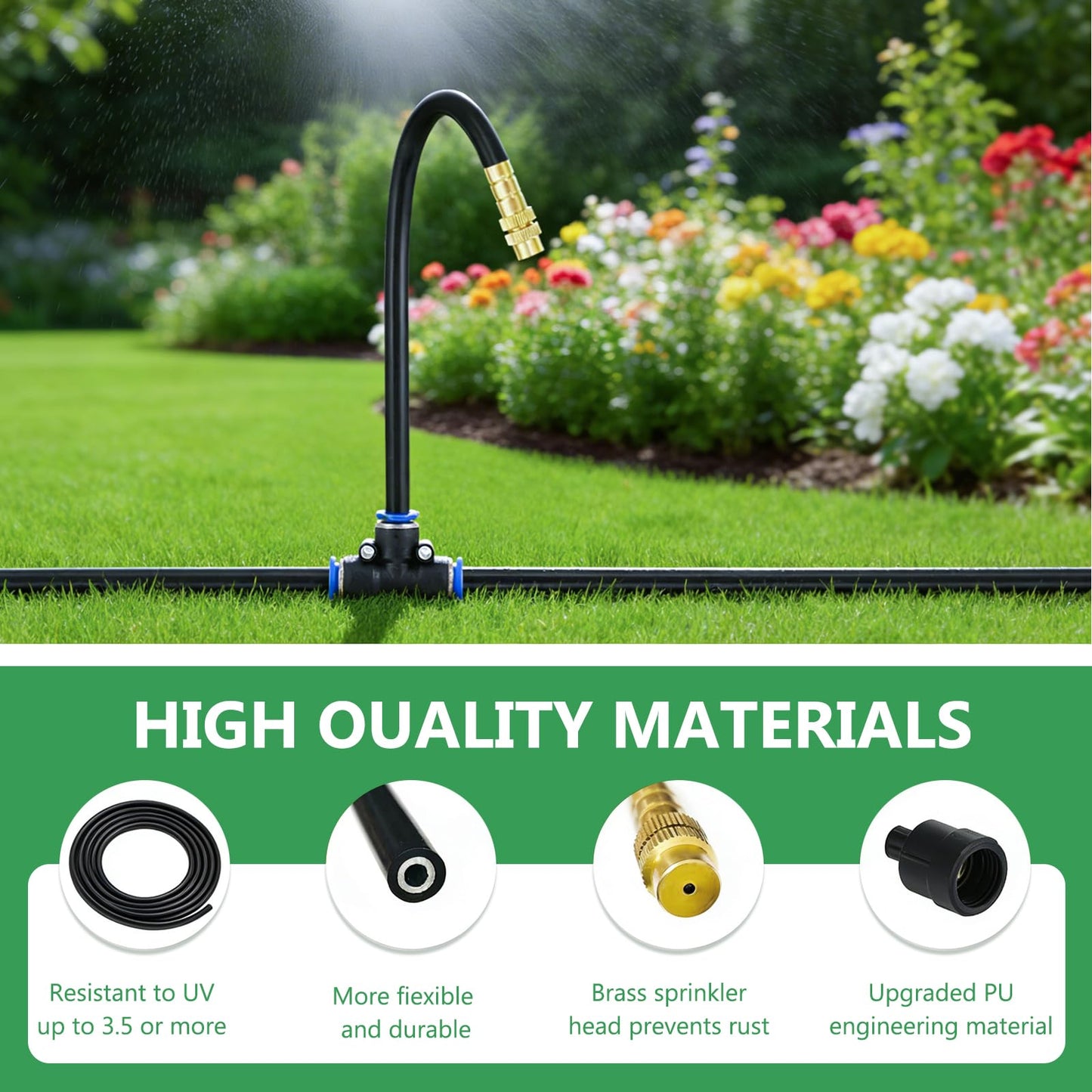 65FT 5/16 Inch Drip Irrigation System for Garden, 2026-Upgrade High-Flow Garden Watering Kit with 20 Adjustable Copper Nozzles, Even Water Distribution for Lawn & Greenhouse