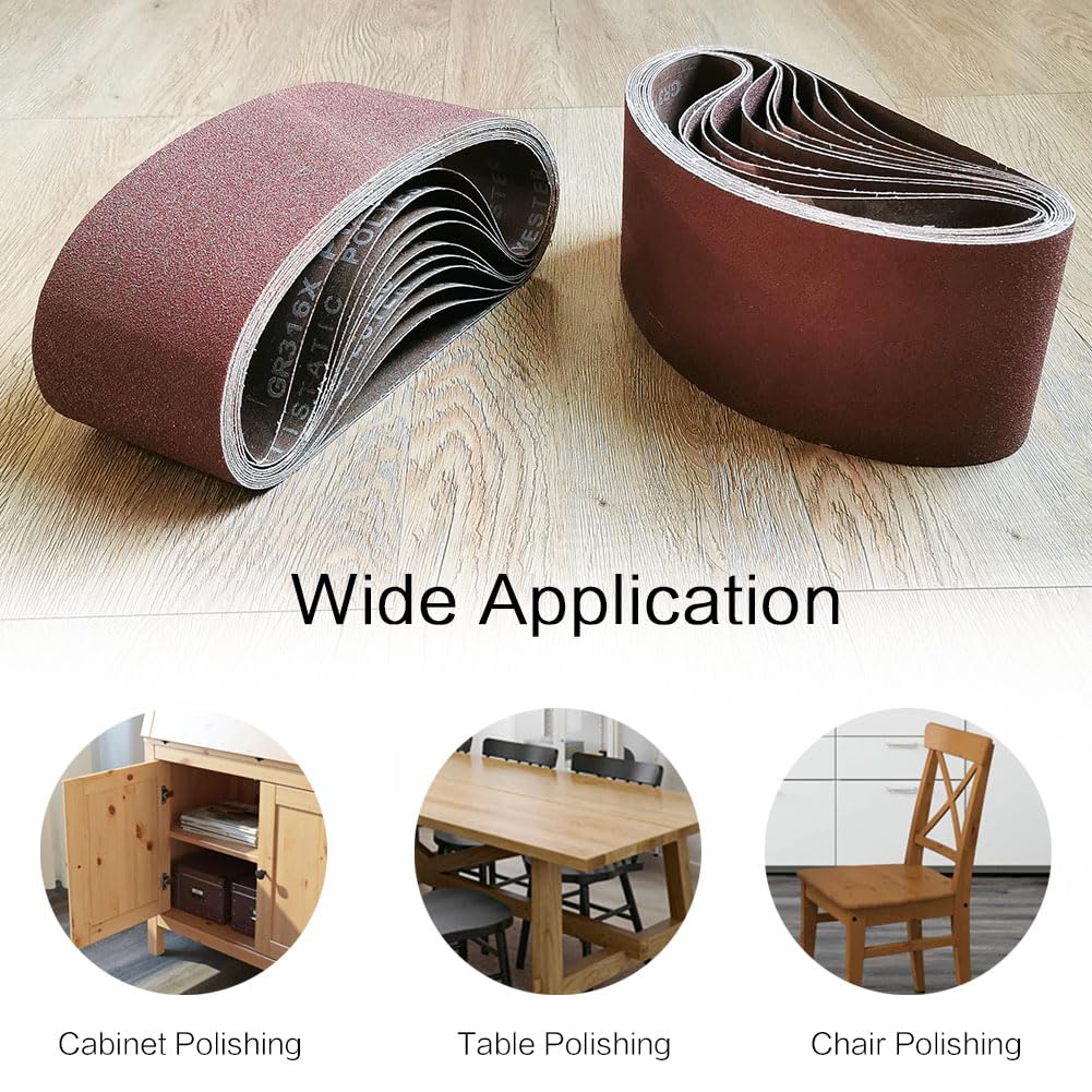6 x 48 in 6x48 Sanding Belt Pack 6-Inch x 48-Inch,6 Pcs(2 Each of 80 120 150 Grits) Aluminum Oxide for Sander