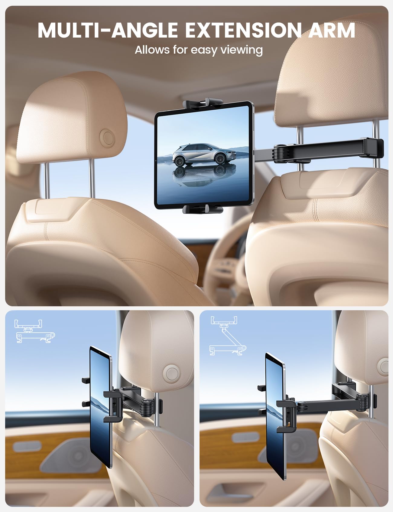 Lamicall Car Headrest Tablet Holder - [Foldable Clip] [Lockable] [Thick Case Friendly] Car Backseat Tablet Mount, Car Accessories for Kids, for iPad Pro, Air, Mini, Galaxy, Fire HD, 4.7-13", Mom Gift