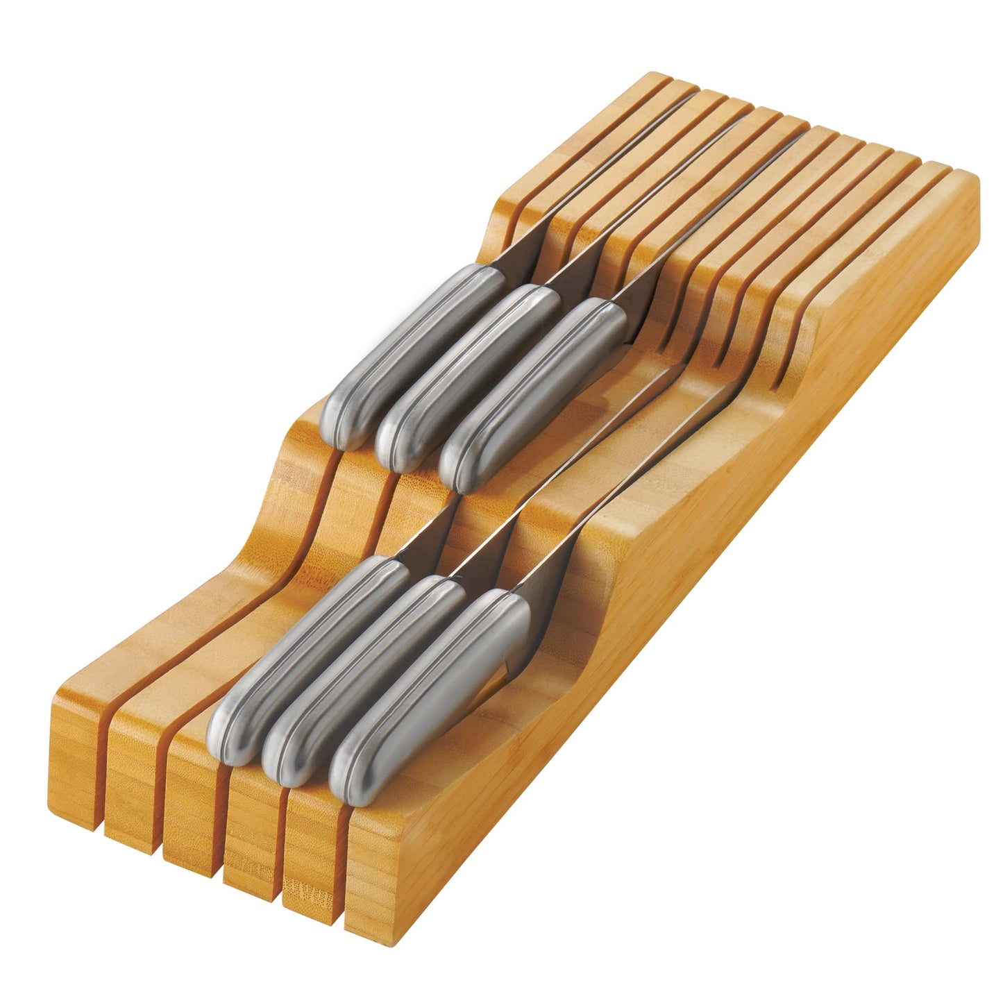 Knife Drawer Organizer - Bamboo in-Drawer Knife Block Holder for Kitchen, Wooden Knife Organizer Drawer Insert, Knife Storage Drawer Block for Steak, Chef, Utility Knives, Holds up to 16 Short Knives