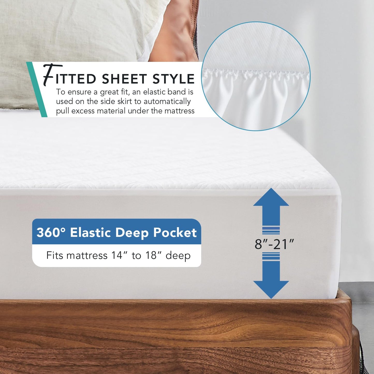 100% Waterproof Mattress Protector Queen Size Bed Bamboo Mattress Cover Breathable 3D Air Fabric Cooling Mattress Pad Cover Smooth Soft Noiseless Washable, 8''-21'' Deep Pocket
