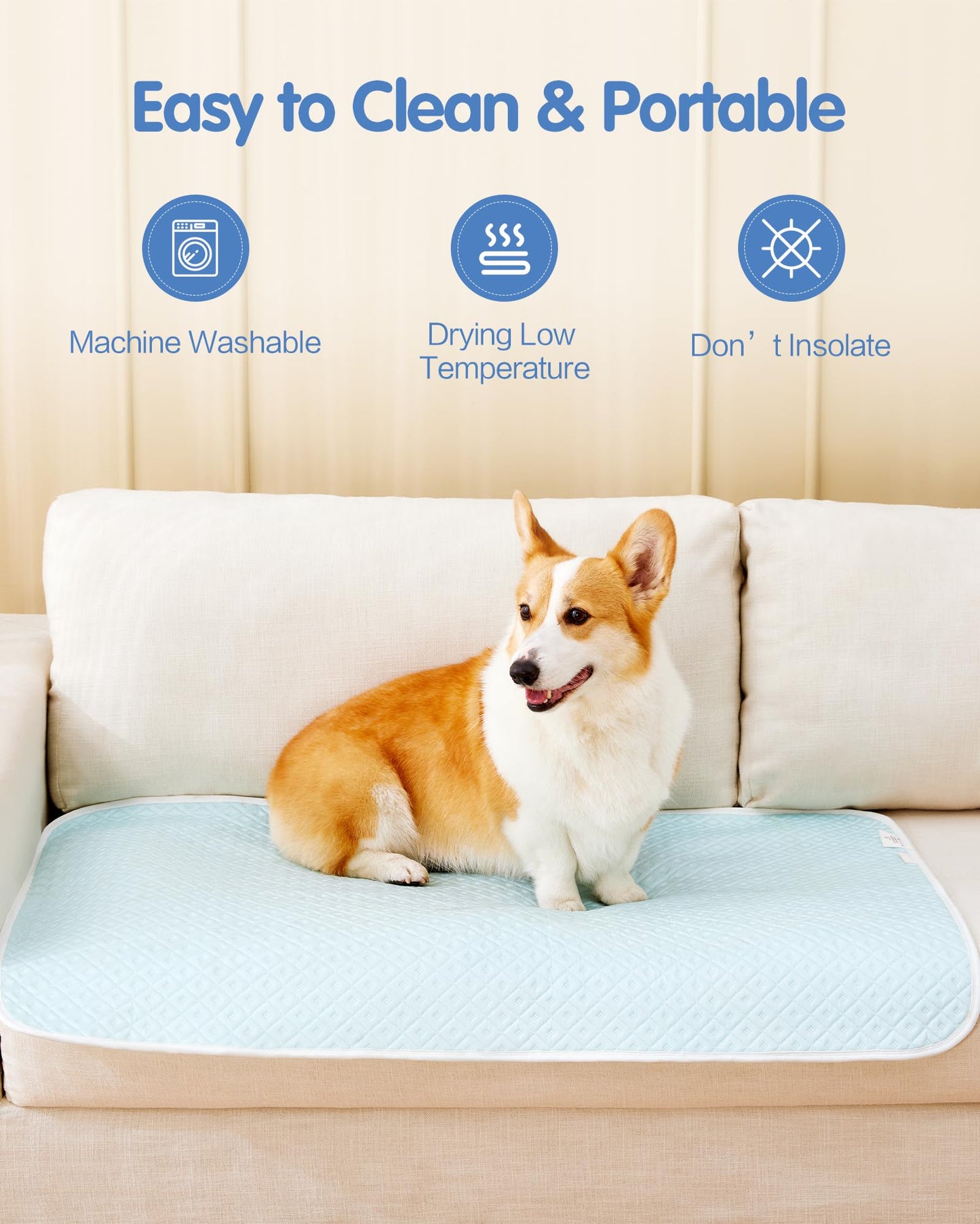 Dog Cooling Mat - Instant Cooling Pet Bed for Dogs & Cats, 6-12°F Drop, Non-Toxic & Machine Washable, Anti-Slip Bottom, Cool Mat for Indoor & Travel Use Light Blue 28" x 22"