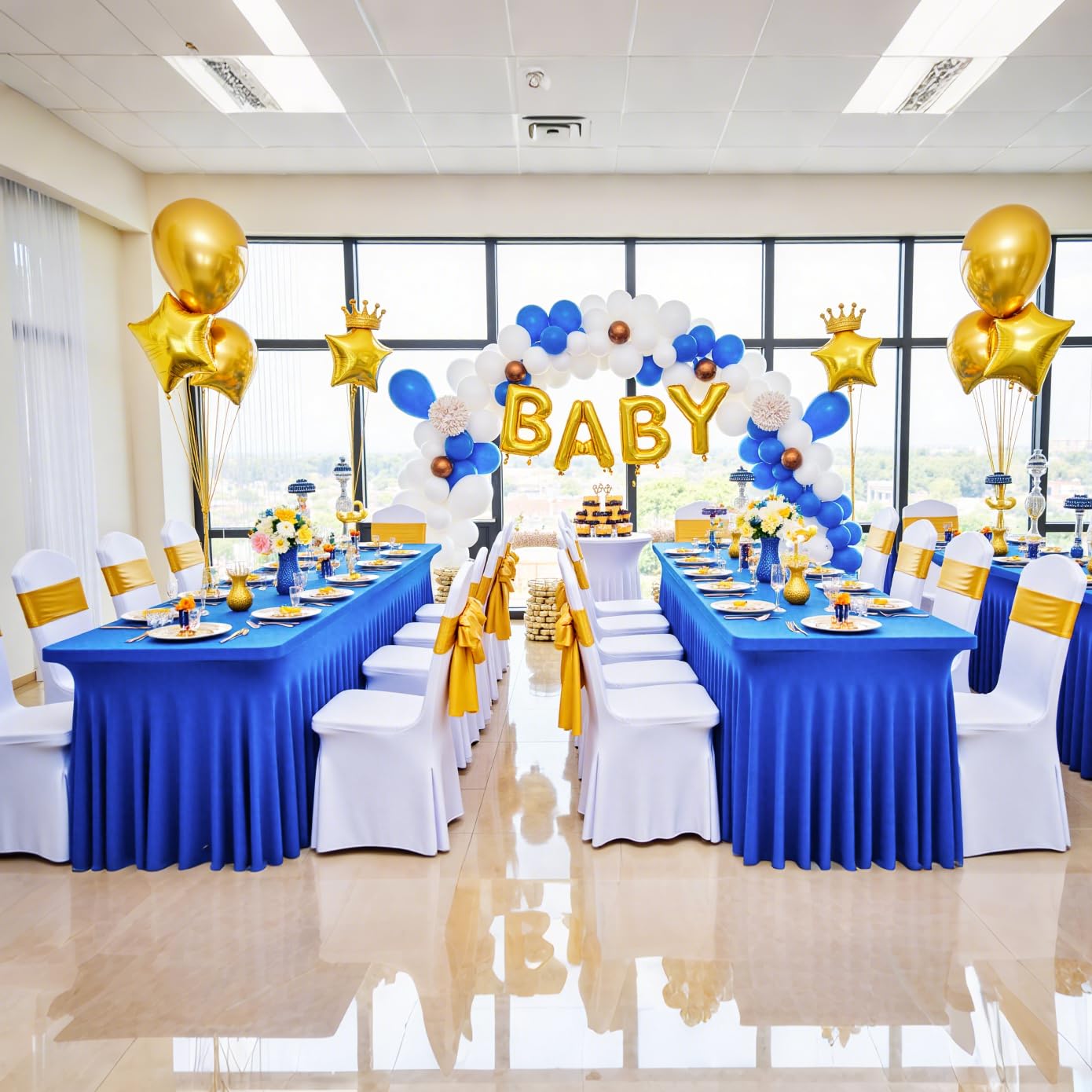 Htper 2 Pack Royal Blue Spandex Table Clothes for 6 Foot Rectangle Tables, Wrinkle Free Fitted Table Cover 6ft Stretchy Tablecloths with Skirt for Parties Weddings Birthday Banquet Baby Shower