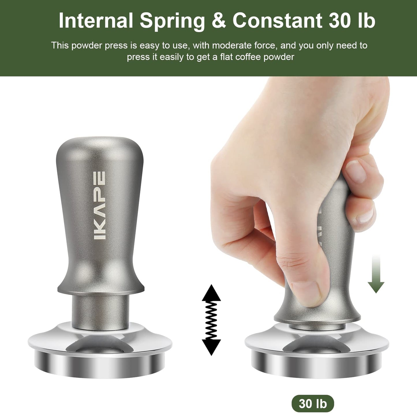 IKAPE 53mm Espresso Tamper, Premium Barista Coffee Tamper with Calibrated Spring Loaded, 100% Flat Stainless Steel Base Tamper Fits for Breville Series 54mm Portafilter Basket