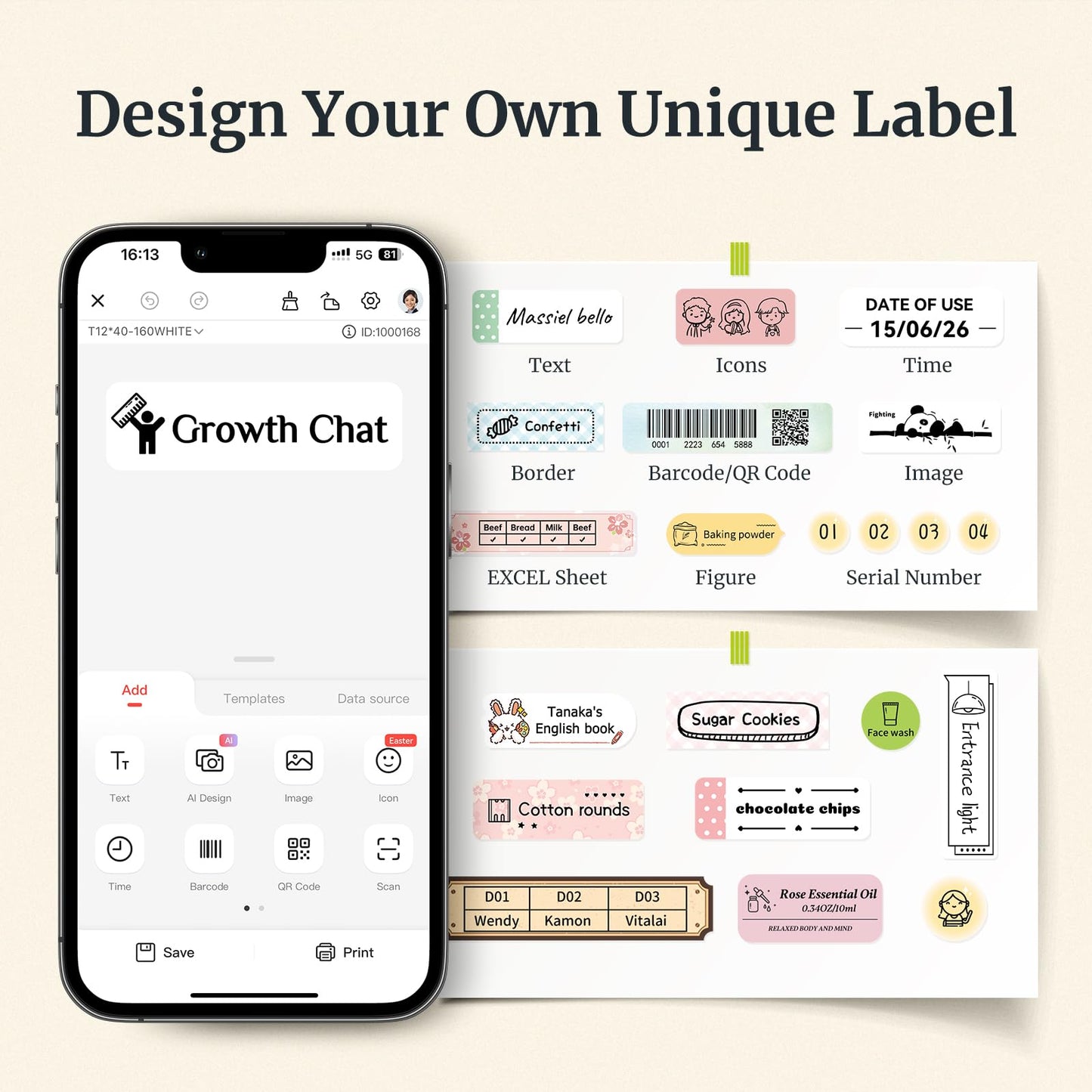 NIIMBOT D11 Label Maker Machine with Tape, Upgrade HD Printing Inkless Automatic Feeding One-Touch Custom Portable Bluetooth Sticker Printer