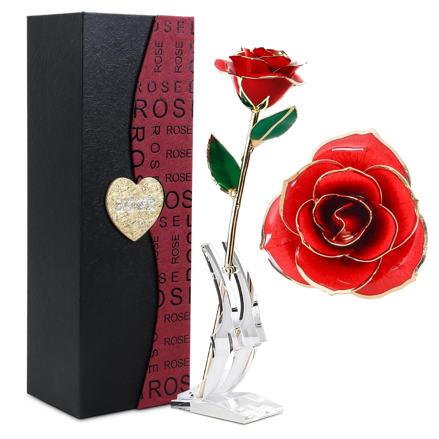 Ninonly Gold Dipped Infinity Rose, 24K Real Rose, Forever Preserved Long Stem Rose Flowers with Stand, Christmas Rose Gift for Her Wife Girlfriend Valentines Mothers Day