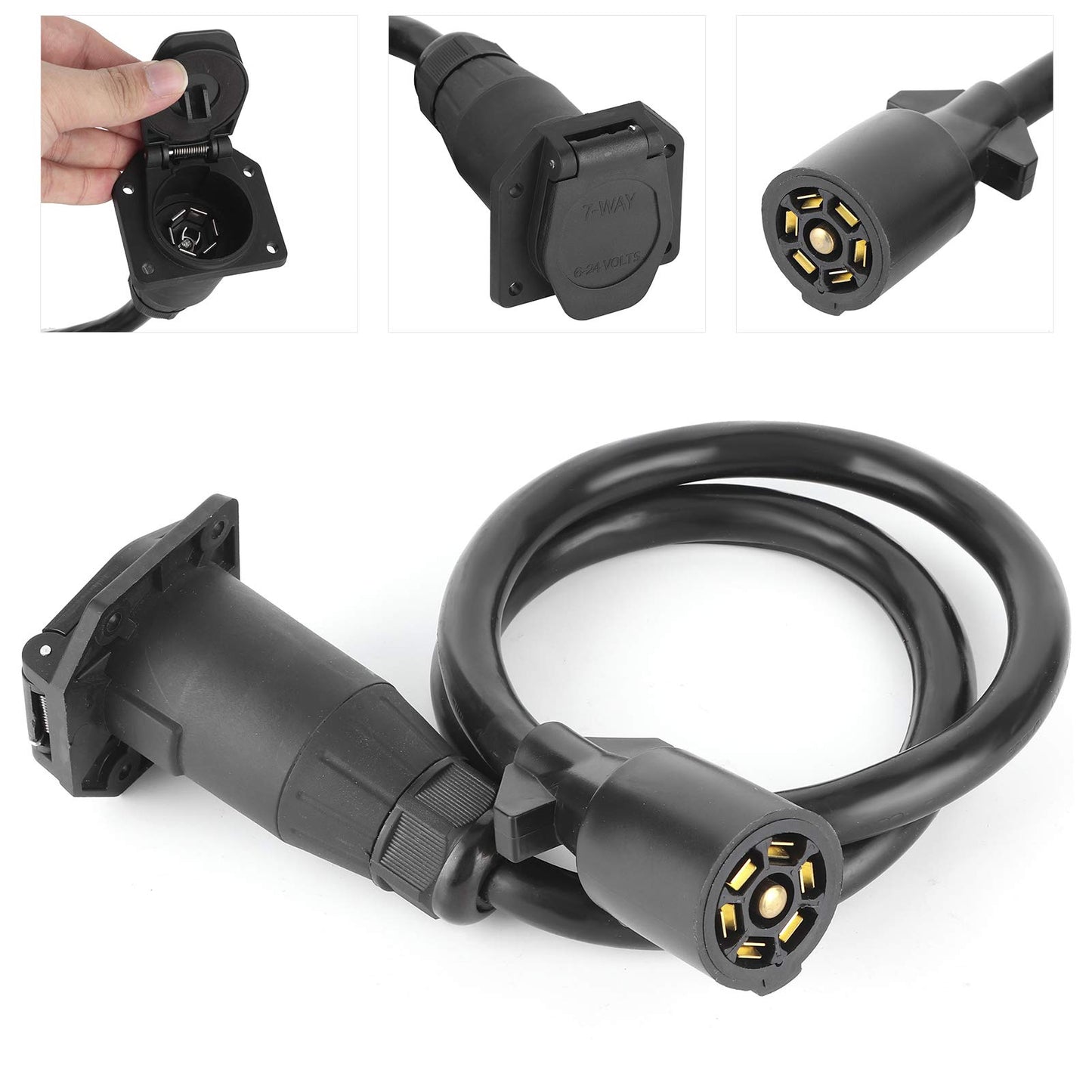 Trailer Extension Cord, 7 Way 3.5ft Double Prong Male Plug Trailer Wiring Connector RV Connecting Line