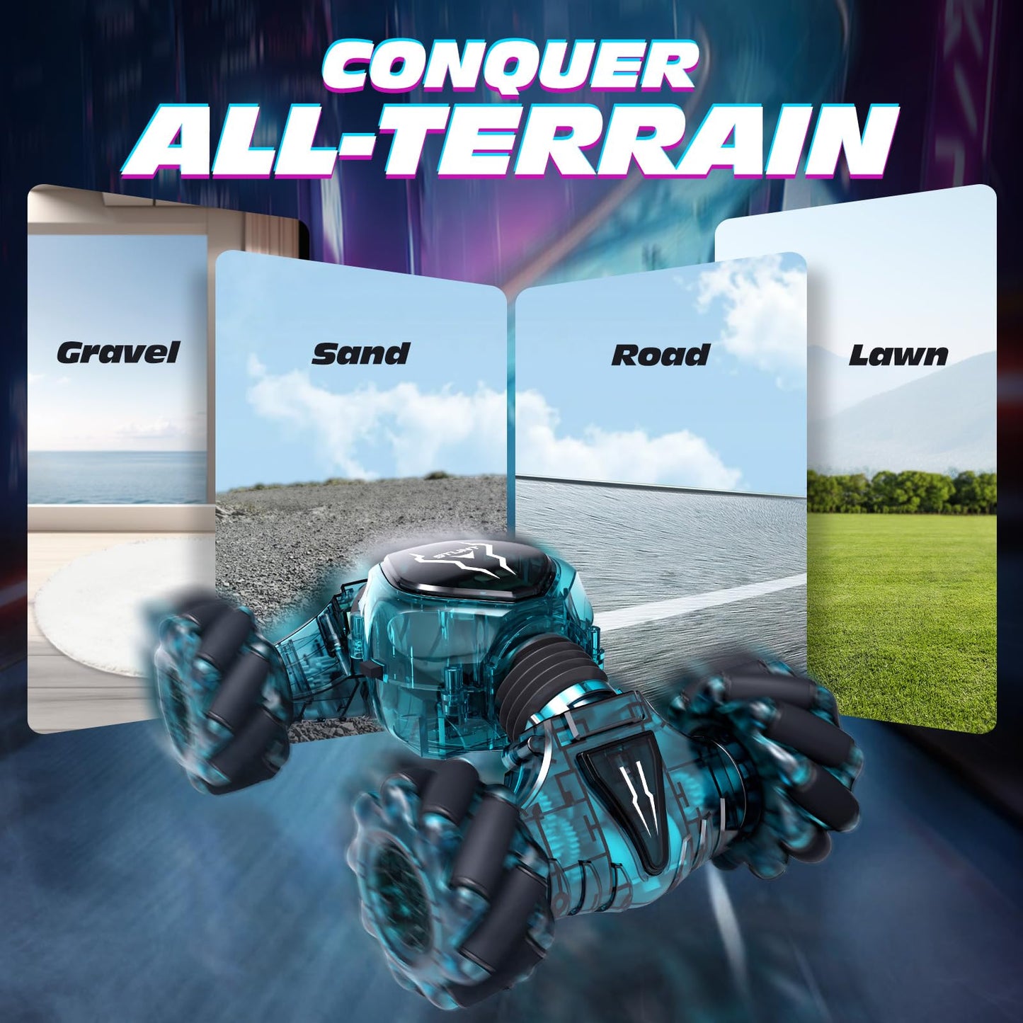 Tecnock Remote Control Car RC Cars for Boys Girls, 2.4GHz 4WD Gesture Sensing RC Stunt Car Toys - 360° Rotating Double Sided Hand Controlled RC Car with Lights, Gifts for Kids, Dark Green