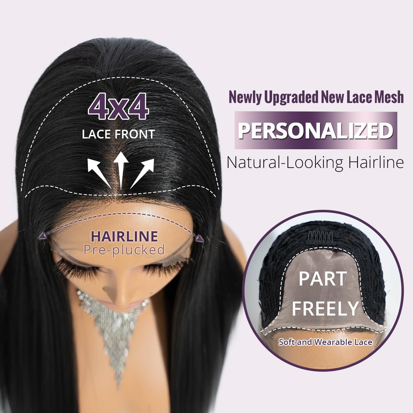 JOEDIR 26" Long Straight 4x4 inch Free Parting Silk Base Lace Frontal Wigs With Baby Hair High Temperature Synthetic Wigs For Black Women 180% Density Black Color Wigs 250g(1B)